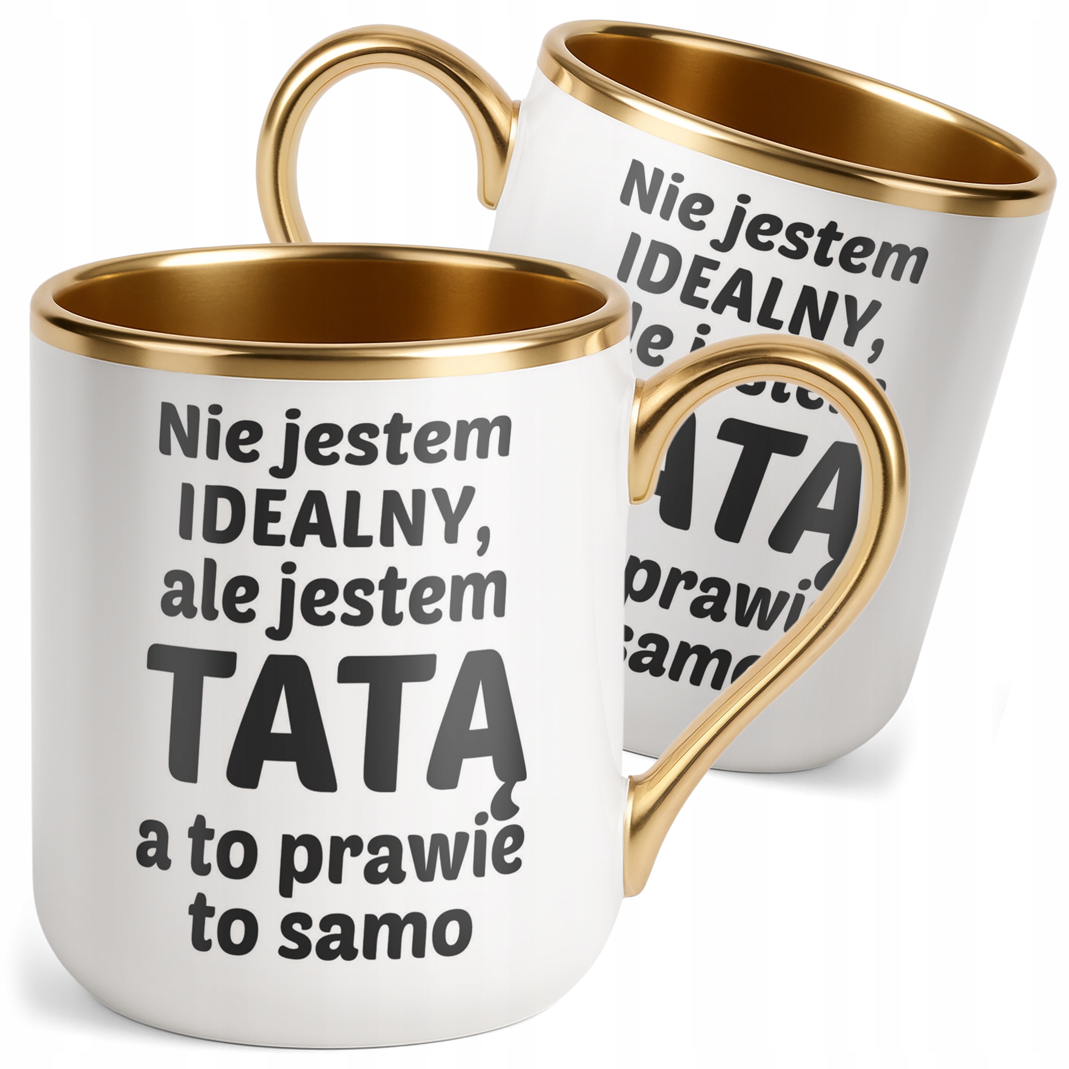 Kubek Premium Złoty Dzień Ojca Dla Taty Nie Jestem Idealny Prezent