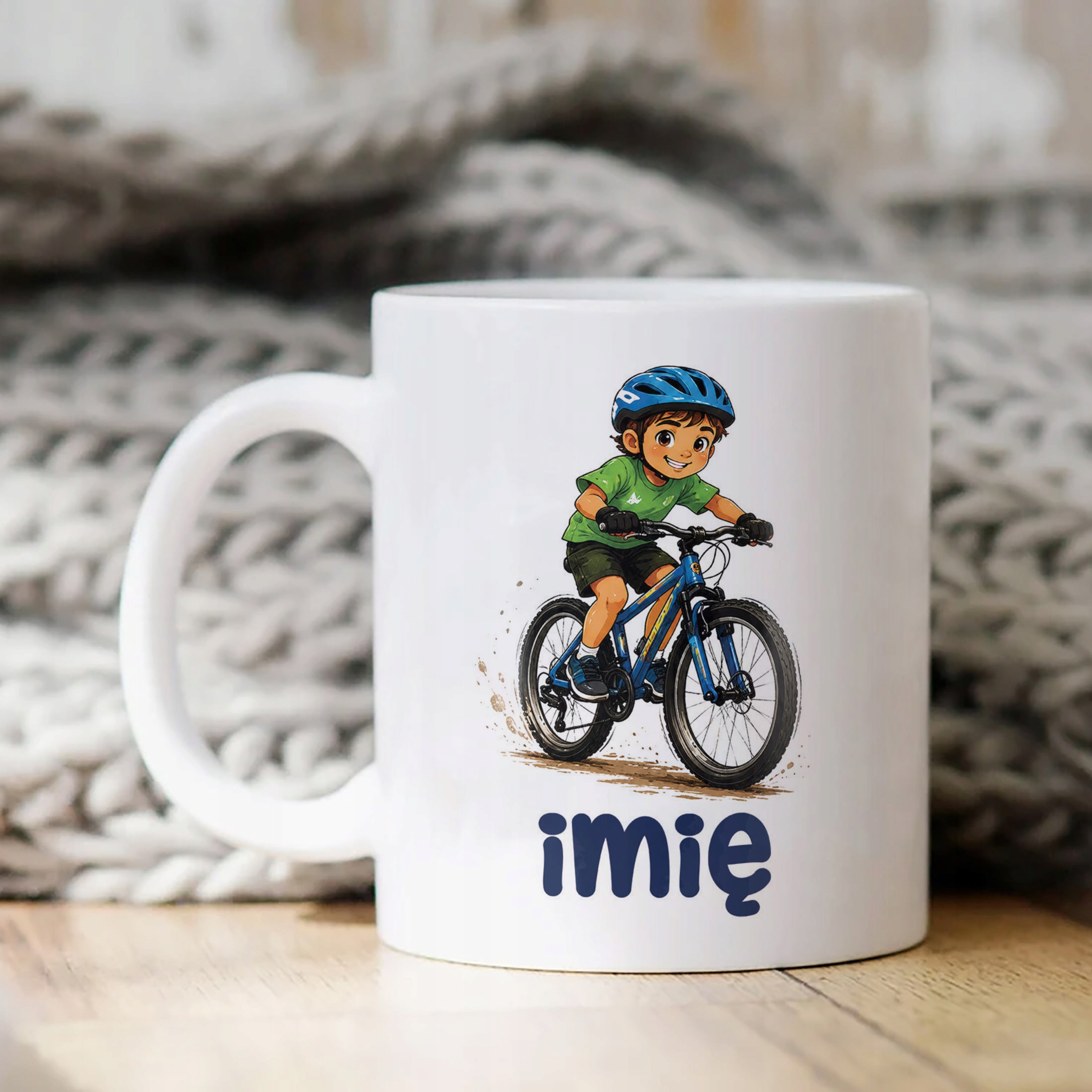 Biały Kubek z nadrukiem personalizowany Rower Dla Dzieci Prezent