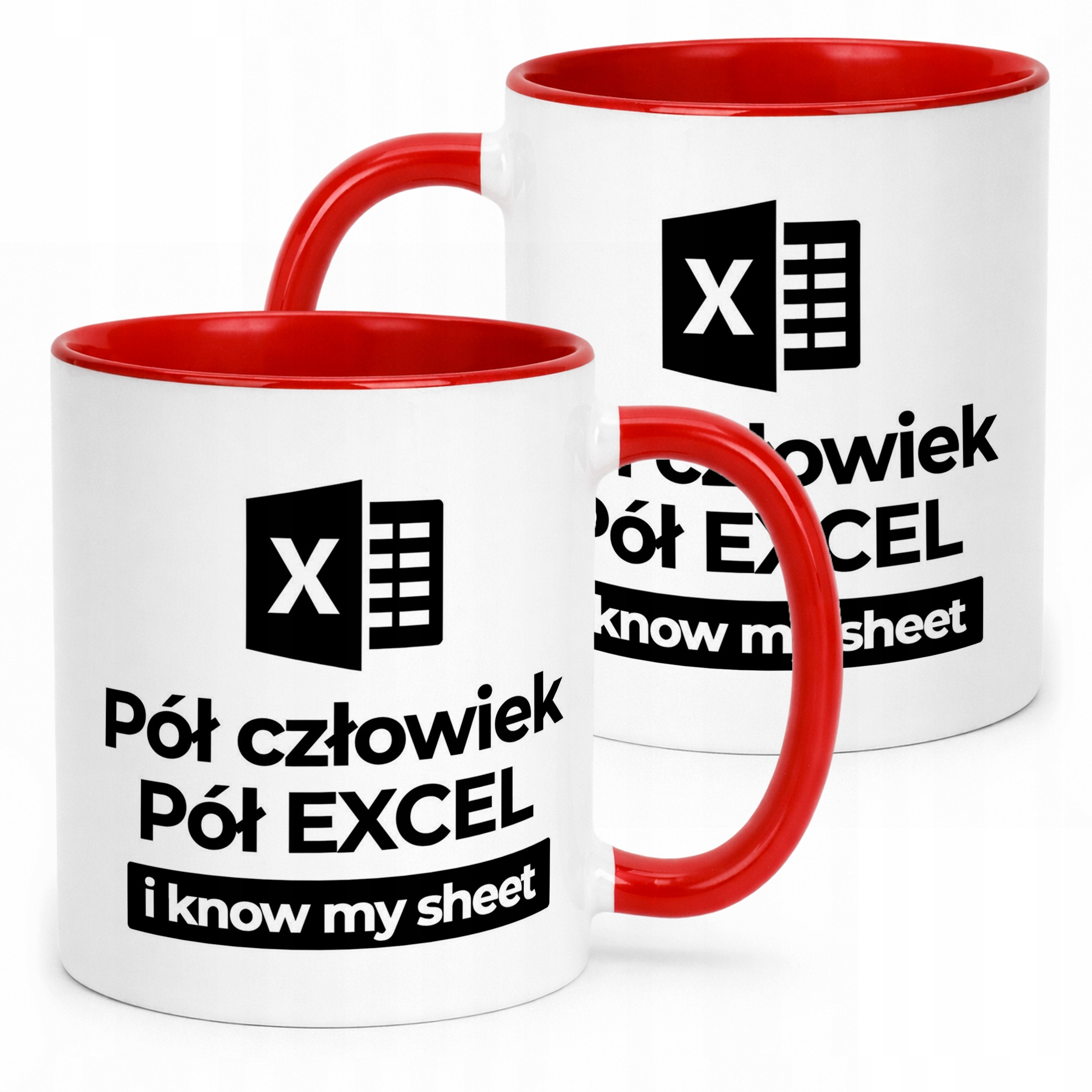 Kubek Czerwony Pół Człowiek Pół Excel Zabawny Prezent Praca