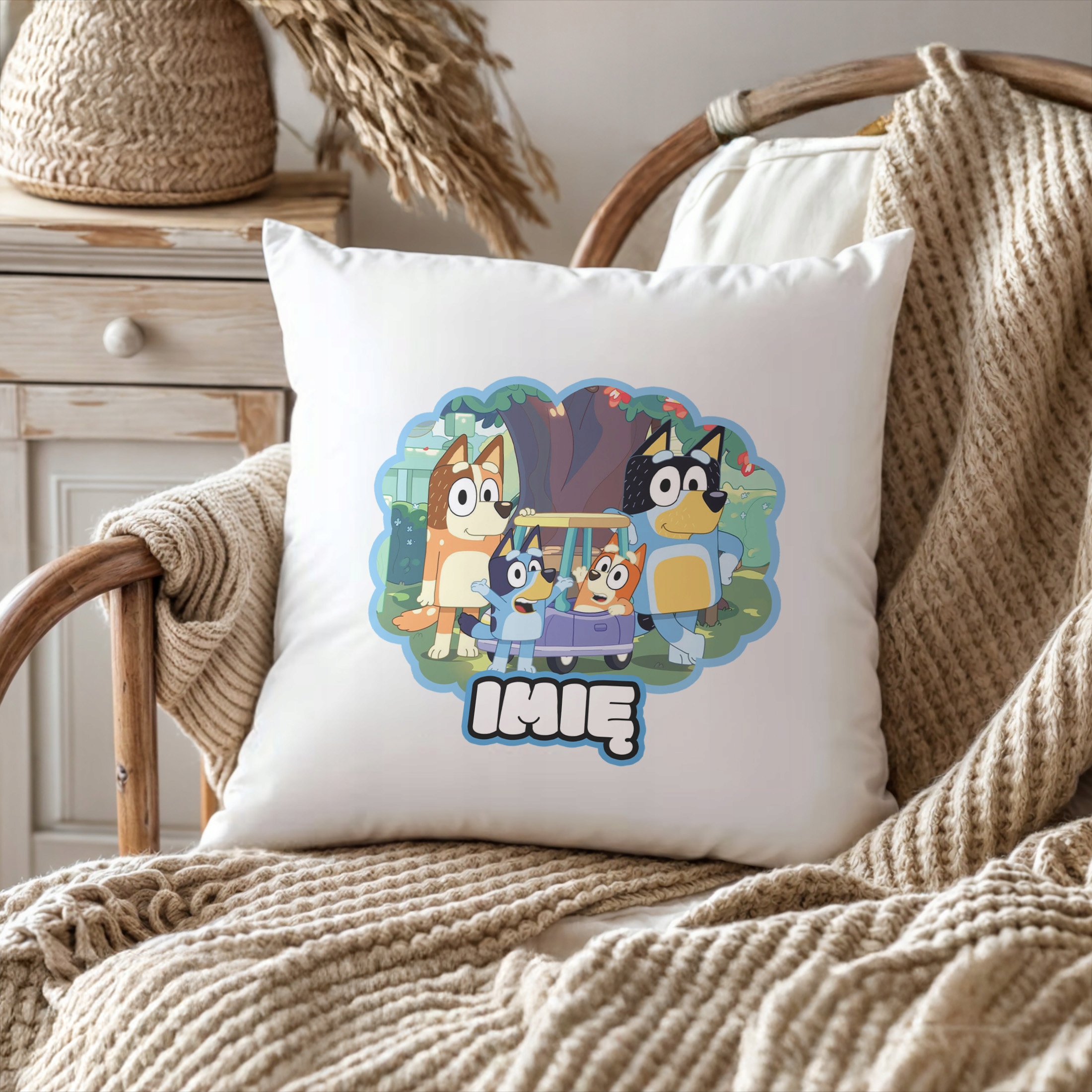Poduszka 38×38 cm Bluey Pies dla Dzieci Personalizacja
