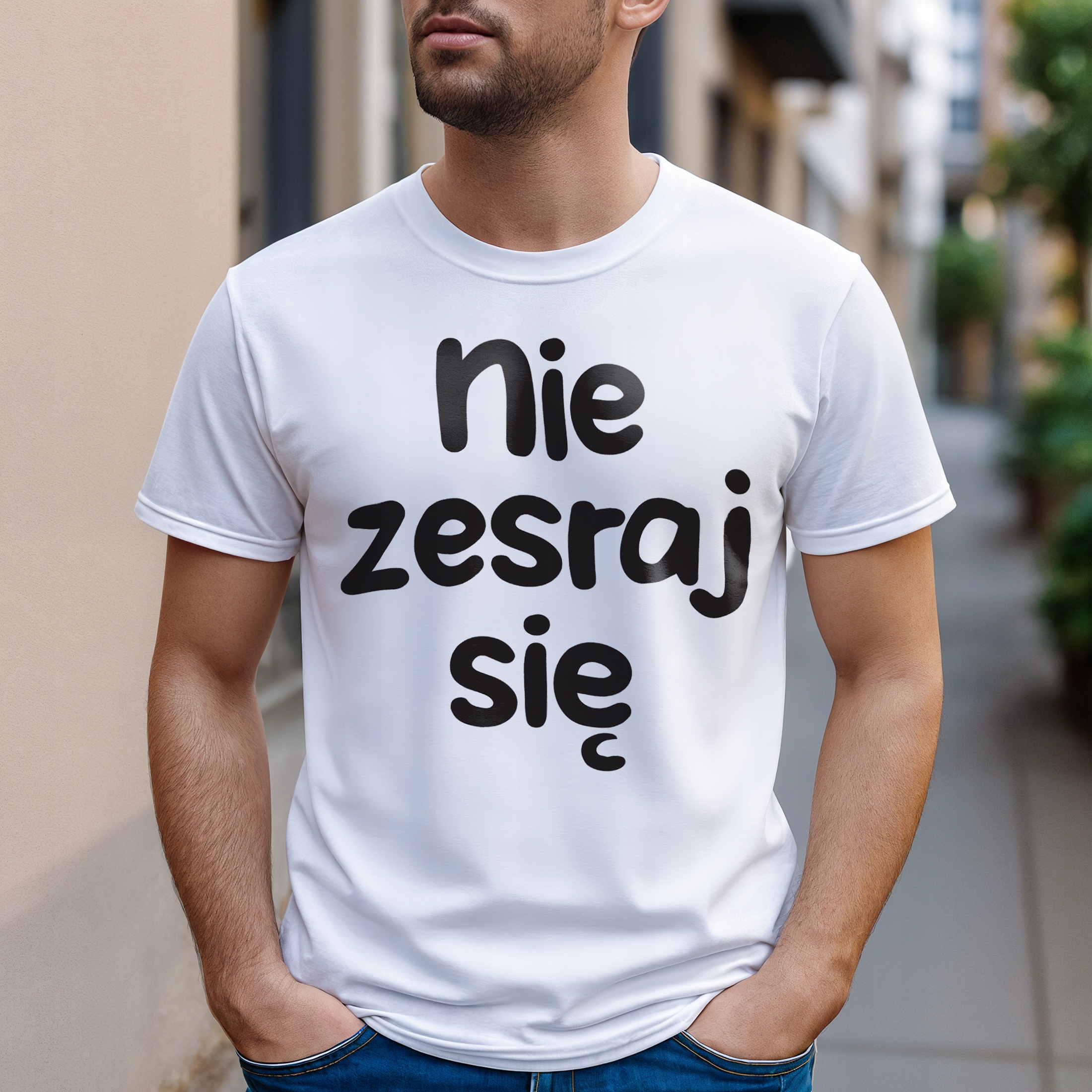 Koszulka biała męska Nie Zes*aj Się Zabawny Prezent