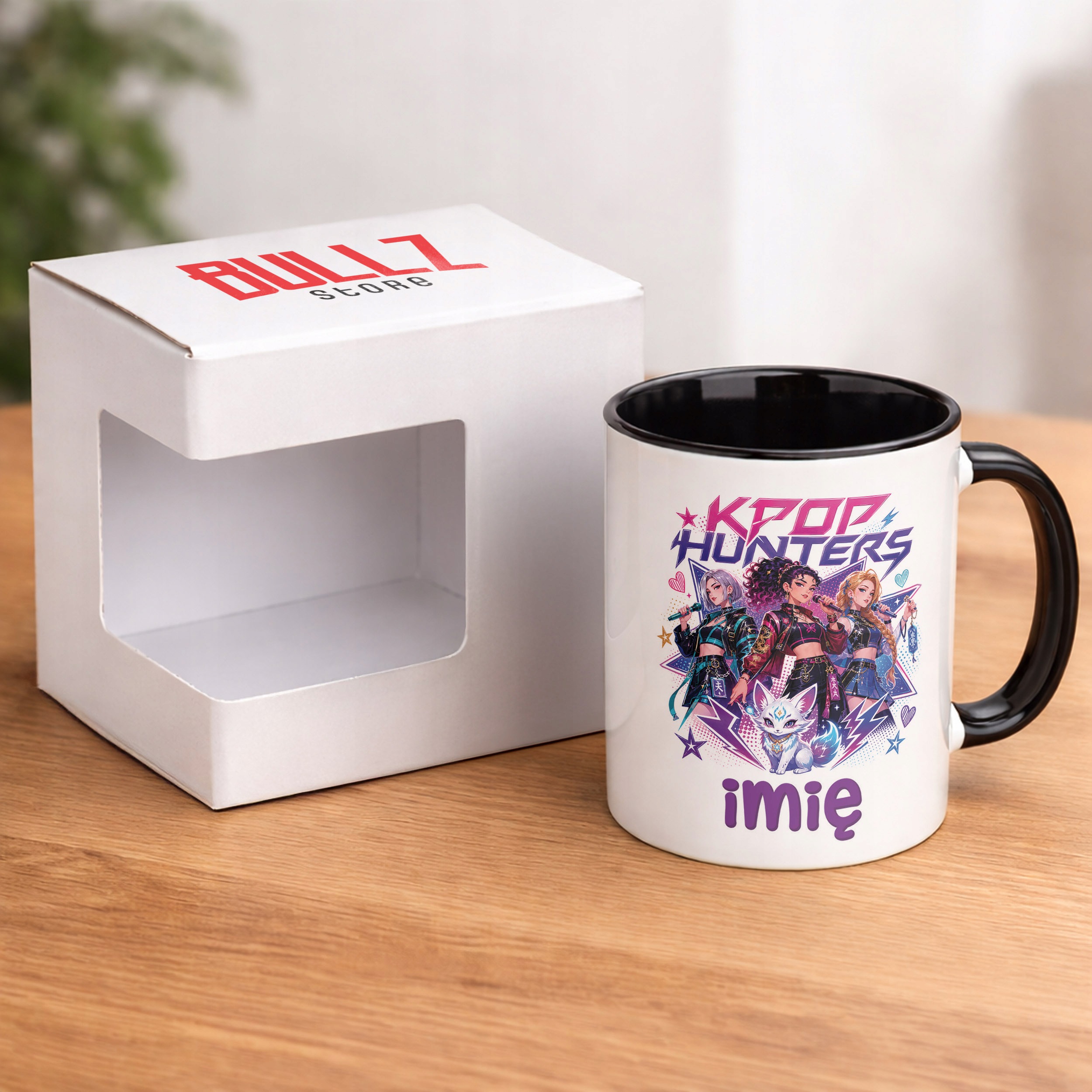 Zestaw Personalizowany Kubek Czarny Poduszka Łowczynie Kpop Prezent