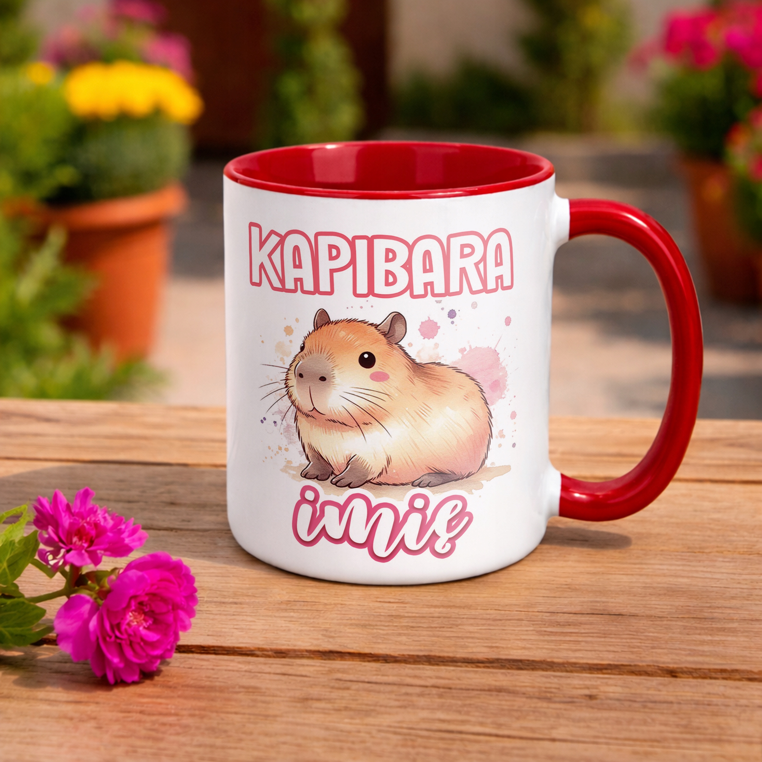 Kubek Czerwony Personalizowany Kapibara Capybara Zwierzak Dla Dzieci