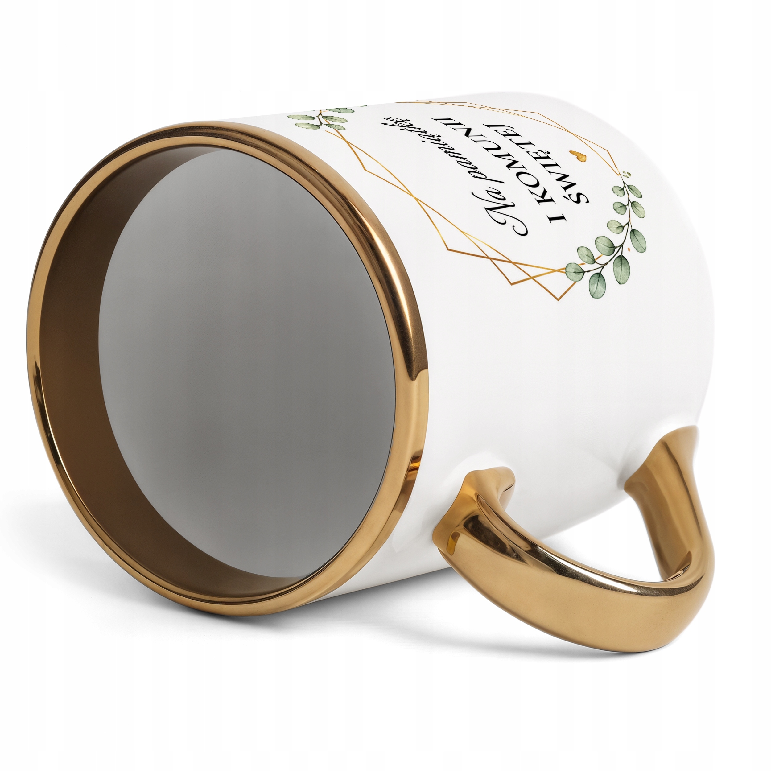 Kubek złoty na przyjęcie komunijne pamiątka dla gości Premium ceramiczny