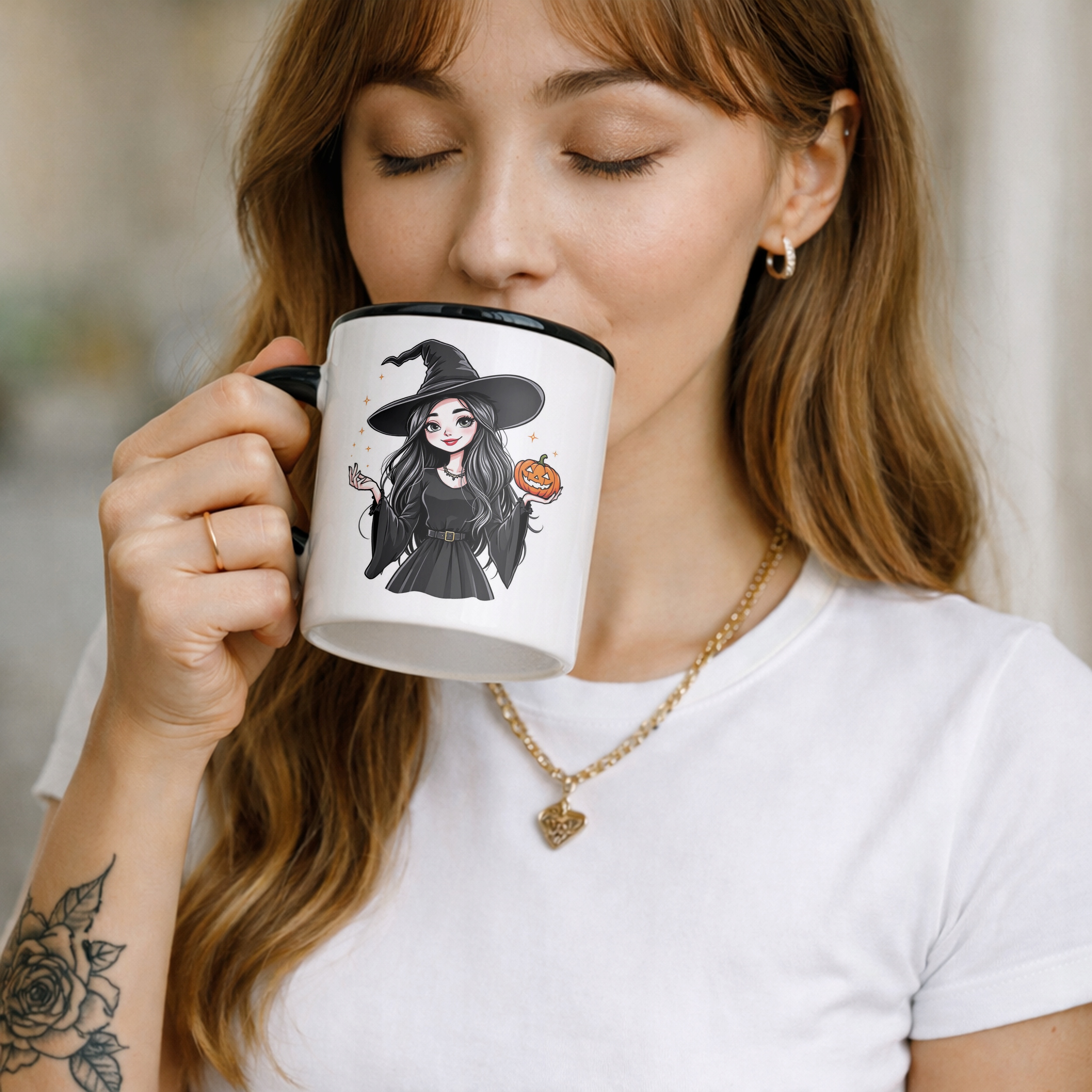 Kubek Czarny Halloween Piękna Wiedźma Dla Kobiety Prezent Upominek