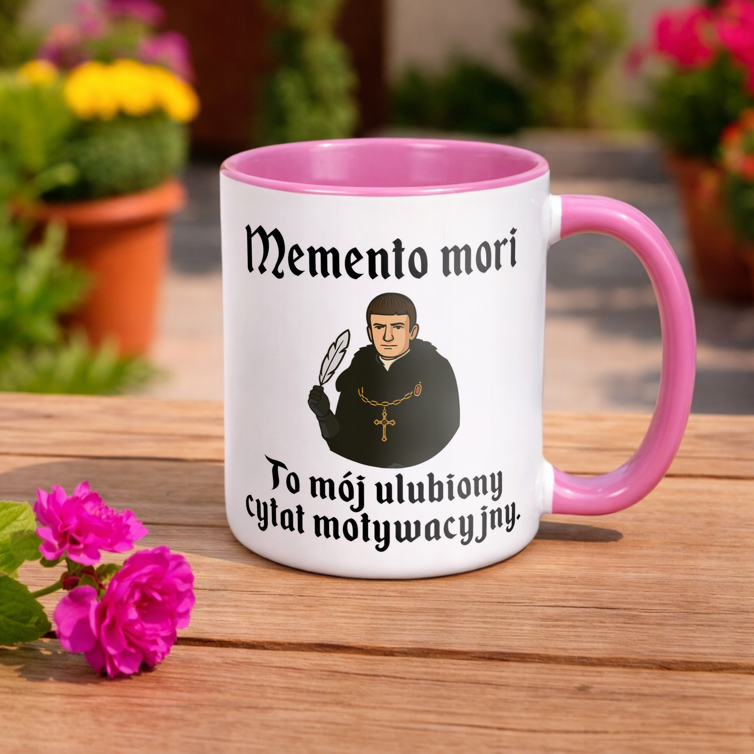 Kubek Różowy 1670 Memento Mori Cytat Motywacyjny Jakub Prezent