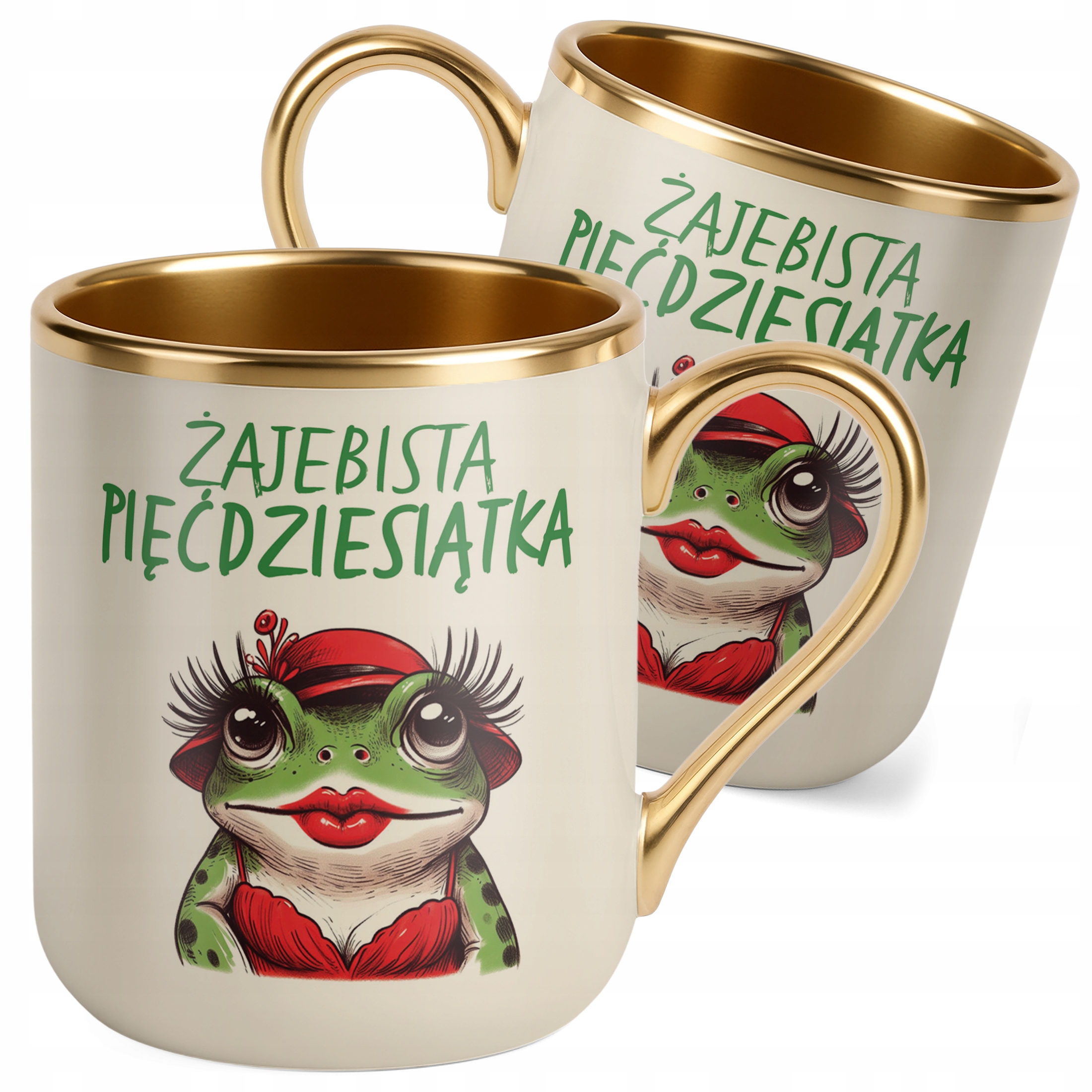 Kubek Premium Złoty Ecru Żajebista 50 Dla Kobiety Na Urodziny Prezent