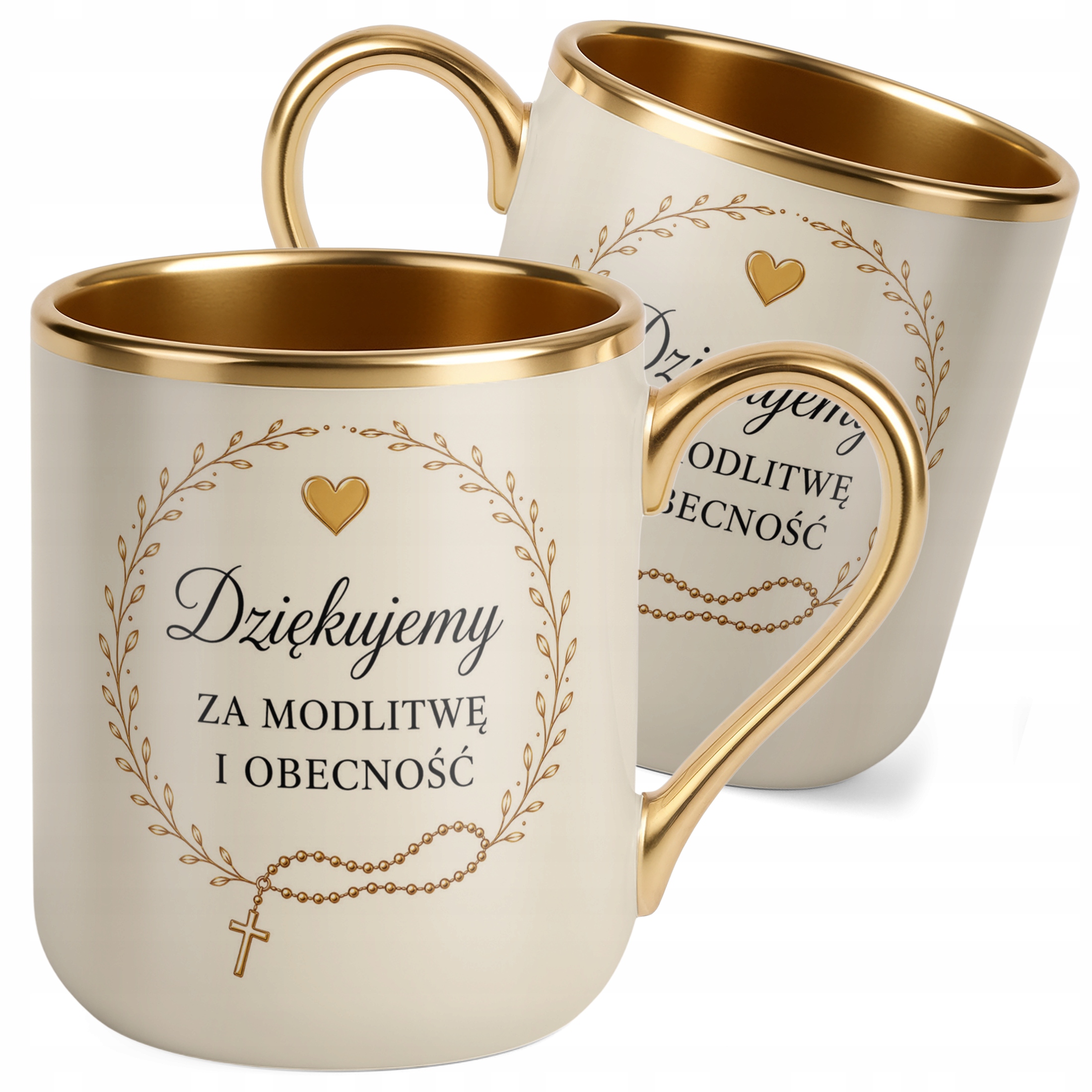 Kubek Premium z motywem Komunii Świętej złoty ecru dla gości
