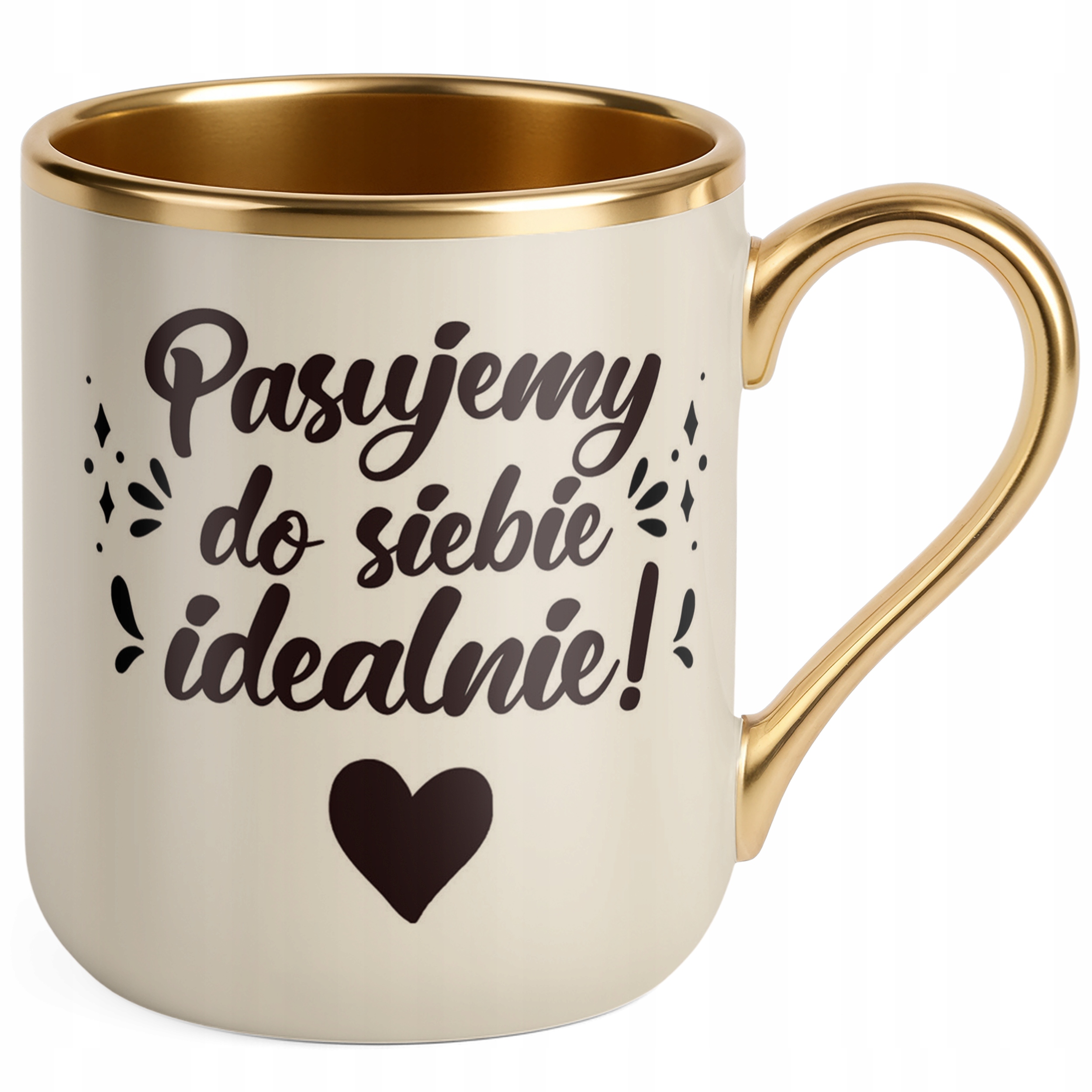 Kubek Premium Złoty Ecru Personalizowany Na Walentynki Kocham Cię