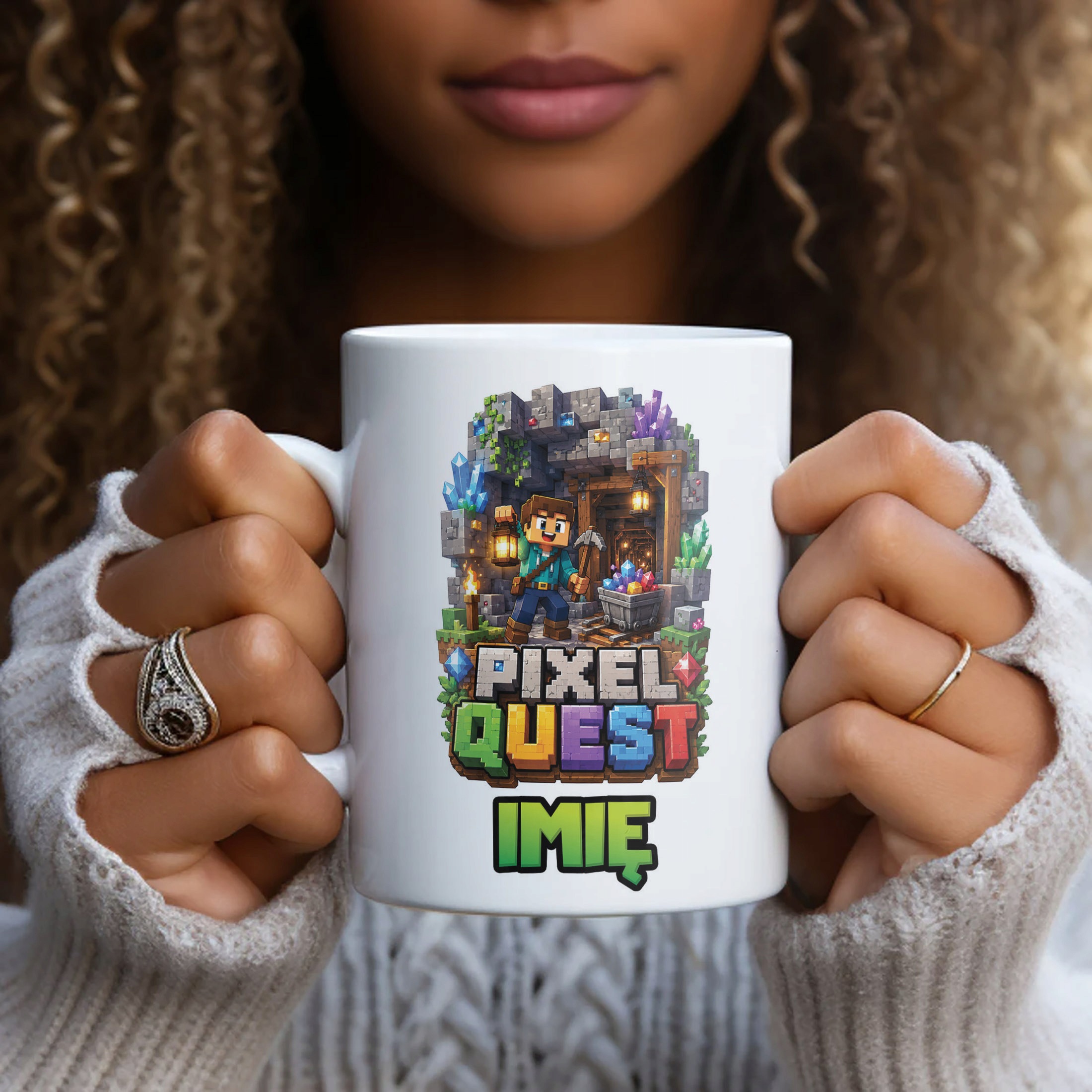Biały Kubek z nadrukiem personalizowany PIXEL Gra Dla Dzieci Prezent