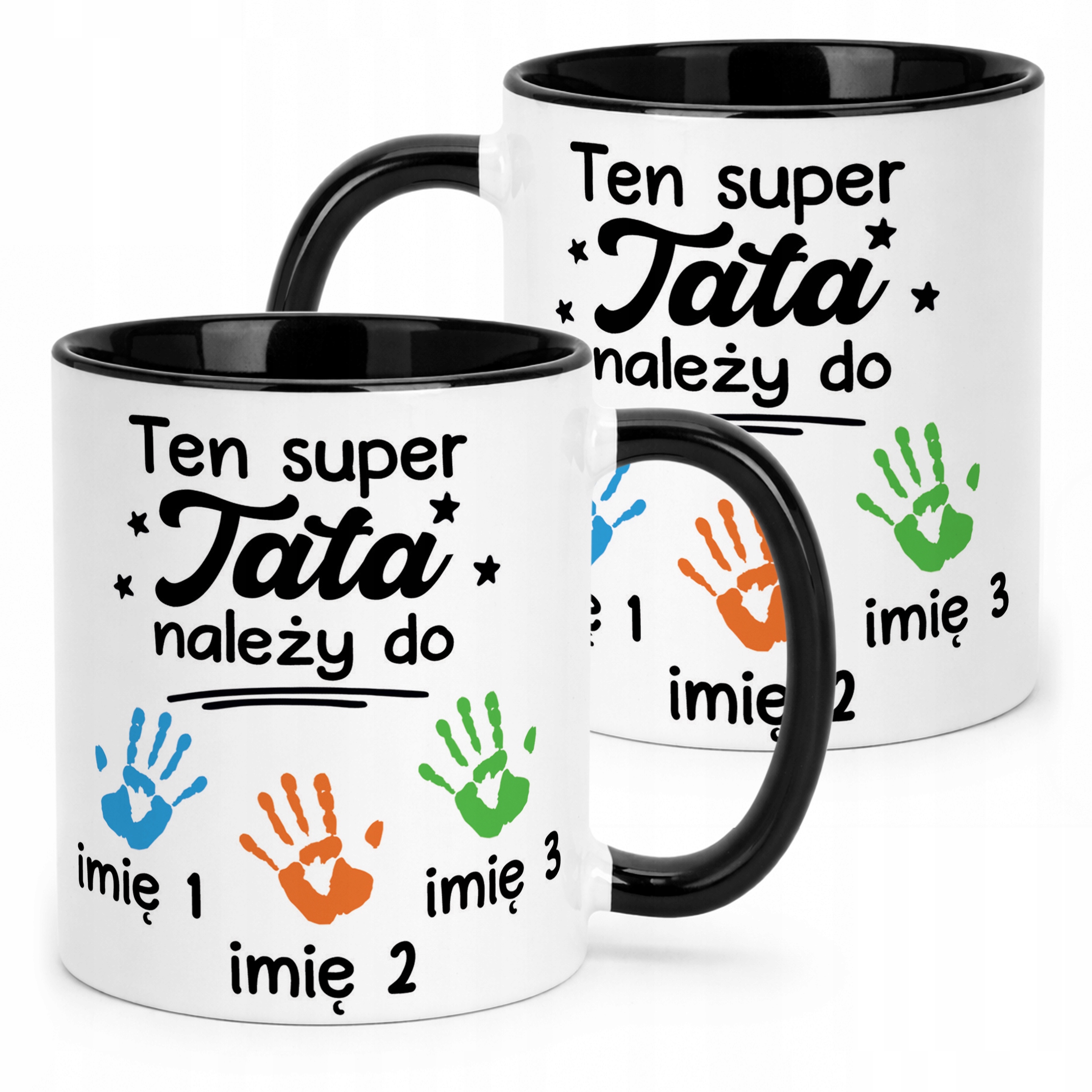 Kubek Czarny Personalizowany Dzień Ojca Tata Należy Do 3 Dzieci