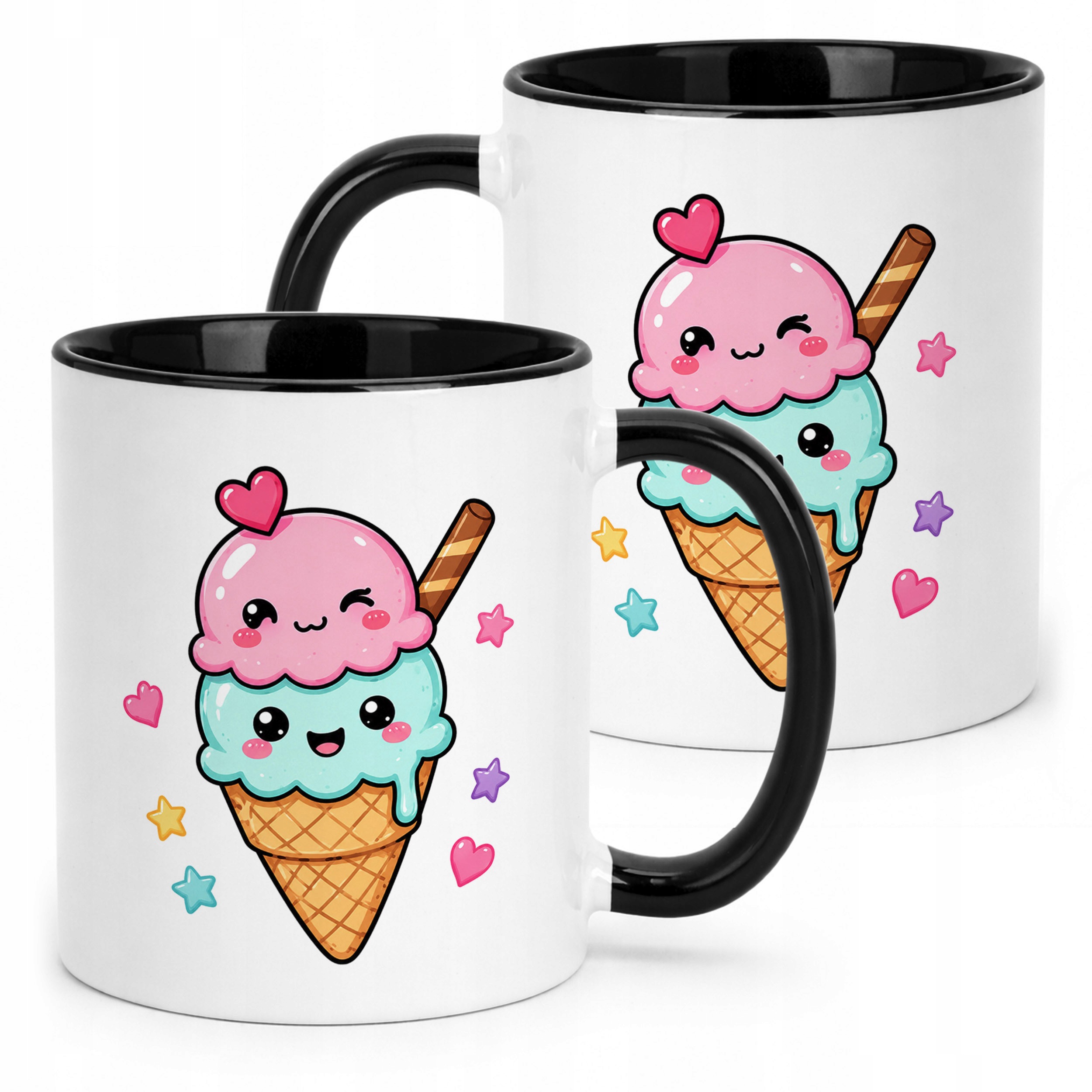 Kubek Czarny z nadrukiem Kawaii Lody Dla Dzieci Prezent Upominek