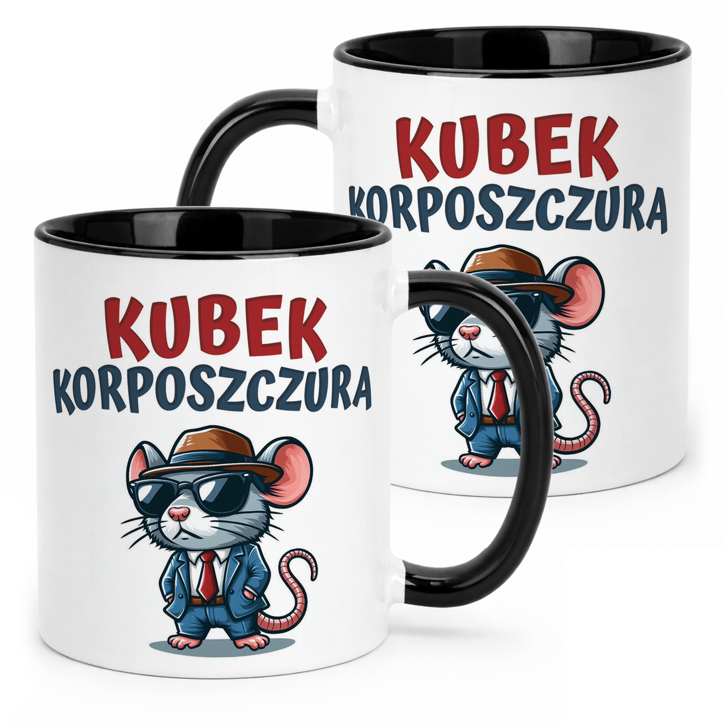 Kubek Czarny Kubek Korposzczura Praca Korporacja Zabawny Prezent