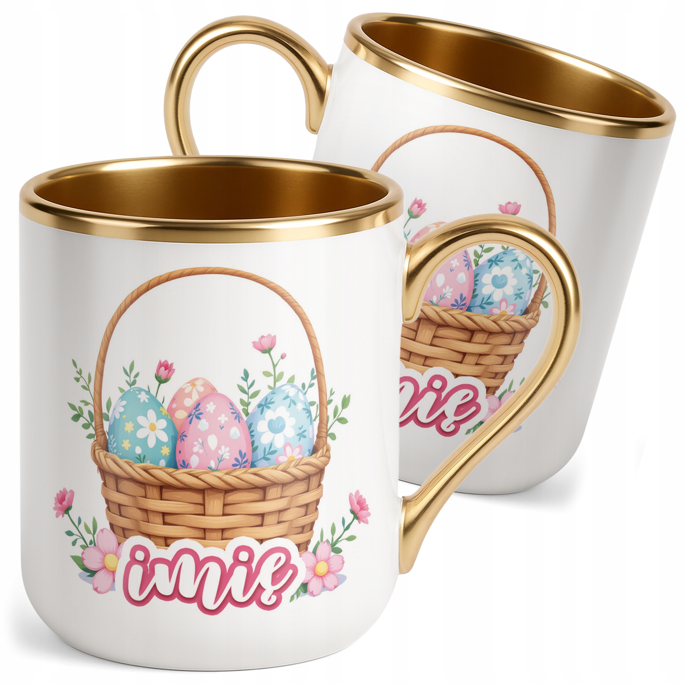 Kubek Premium Złoty Personalizowany Wielkanoc Prezent Koszyk Pisanki