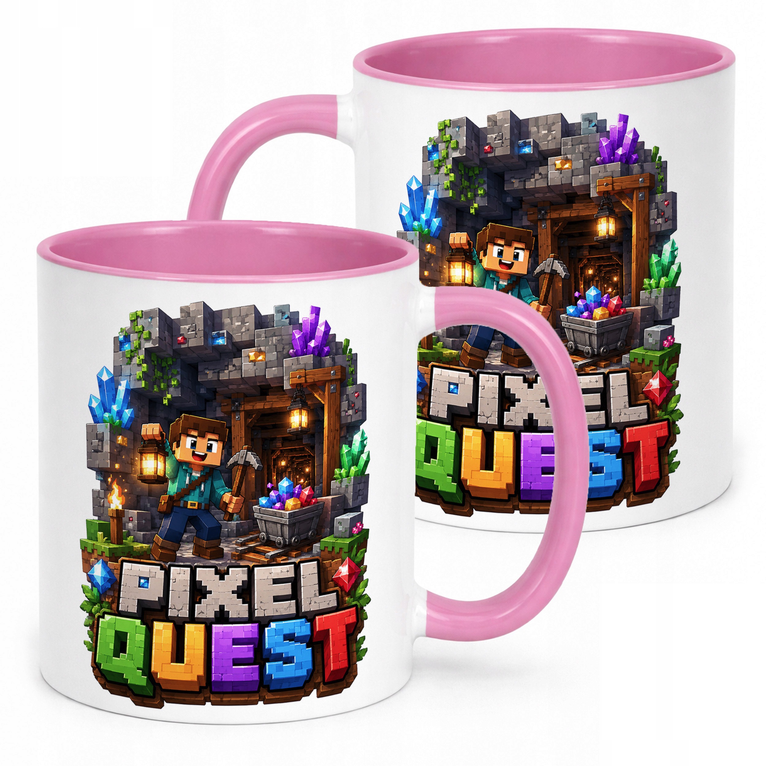 Kubek Różowy z nadrukiem PIXEL Gra Dla Dzieci Prezent Upominek