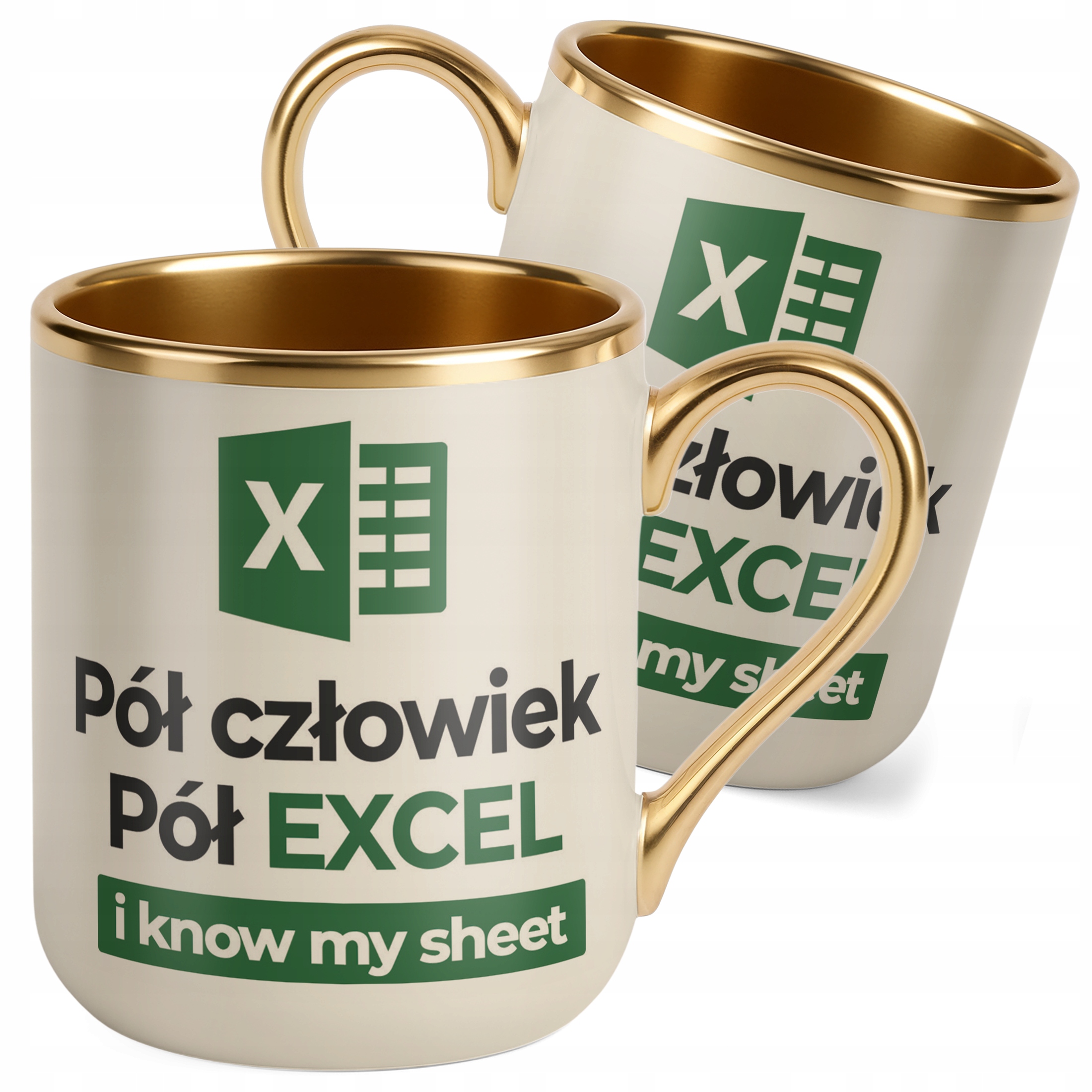 Kubek Premium Złoty Ecru Pół Człowiek Pół Excel Zabawny Prezent Praca