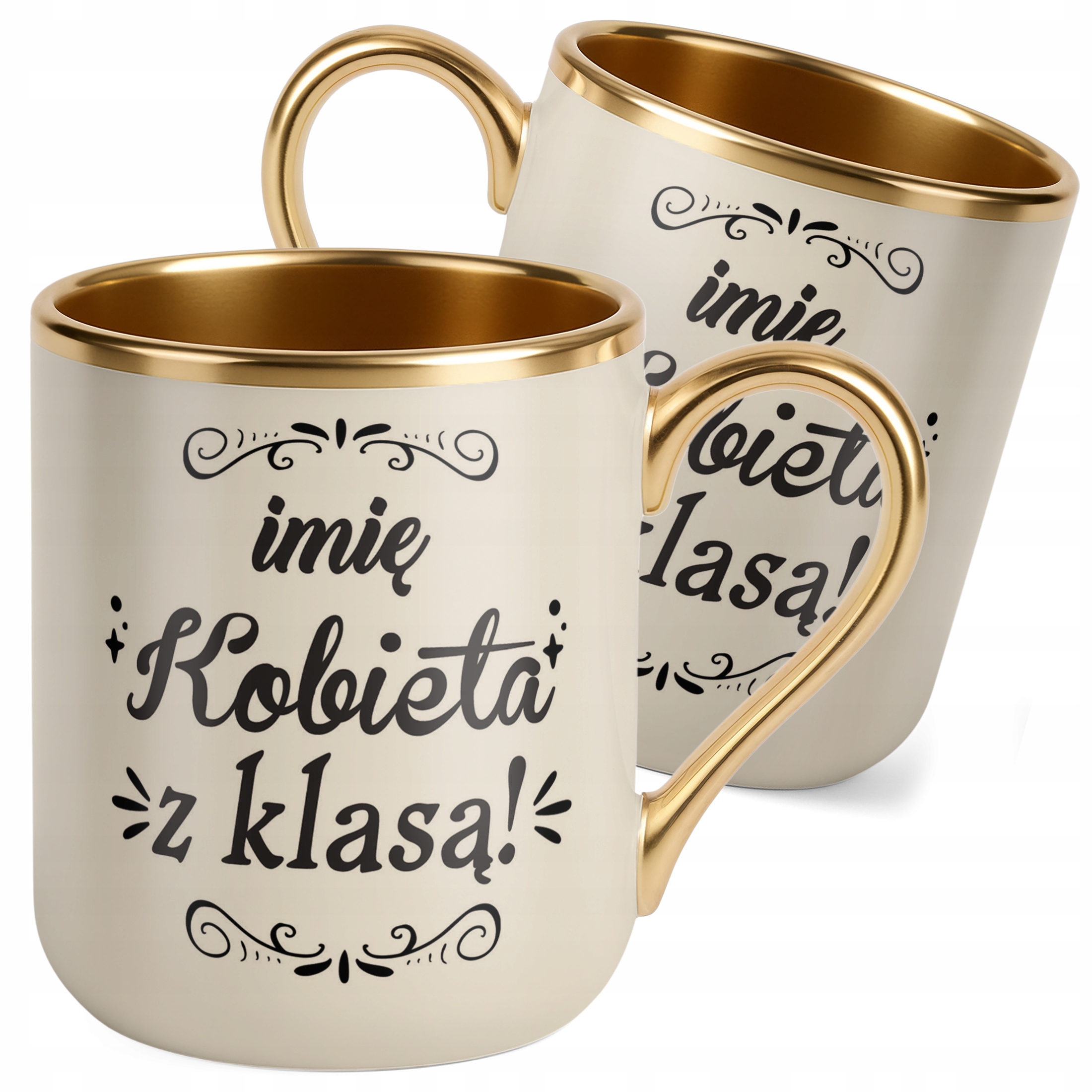 Kubek Premium Złoty Ecru Personalizowany Dzień Kobiet Zabawny