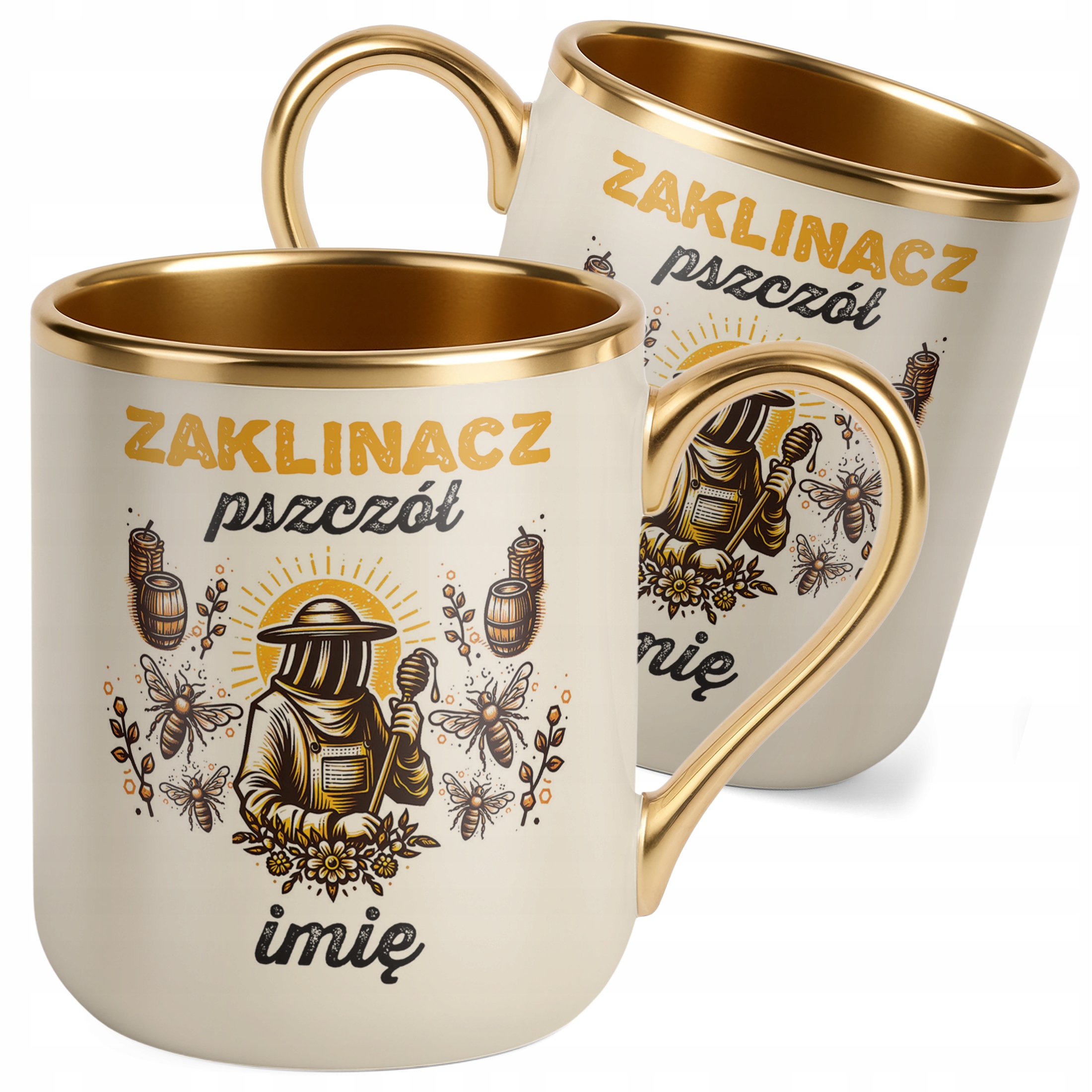 Kubek Premium Złoty Ecru Personalizowany Dla Pszczelarza