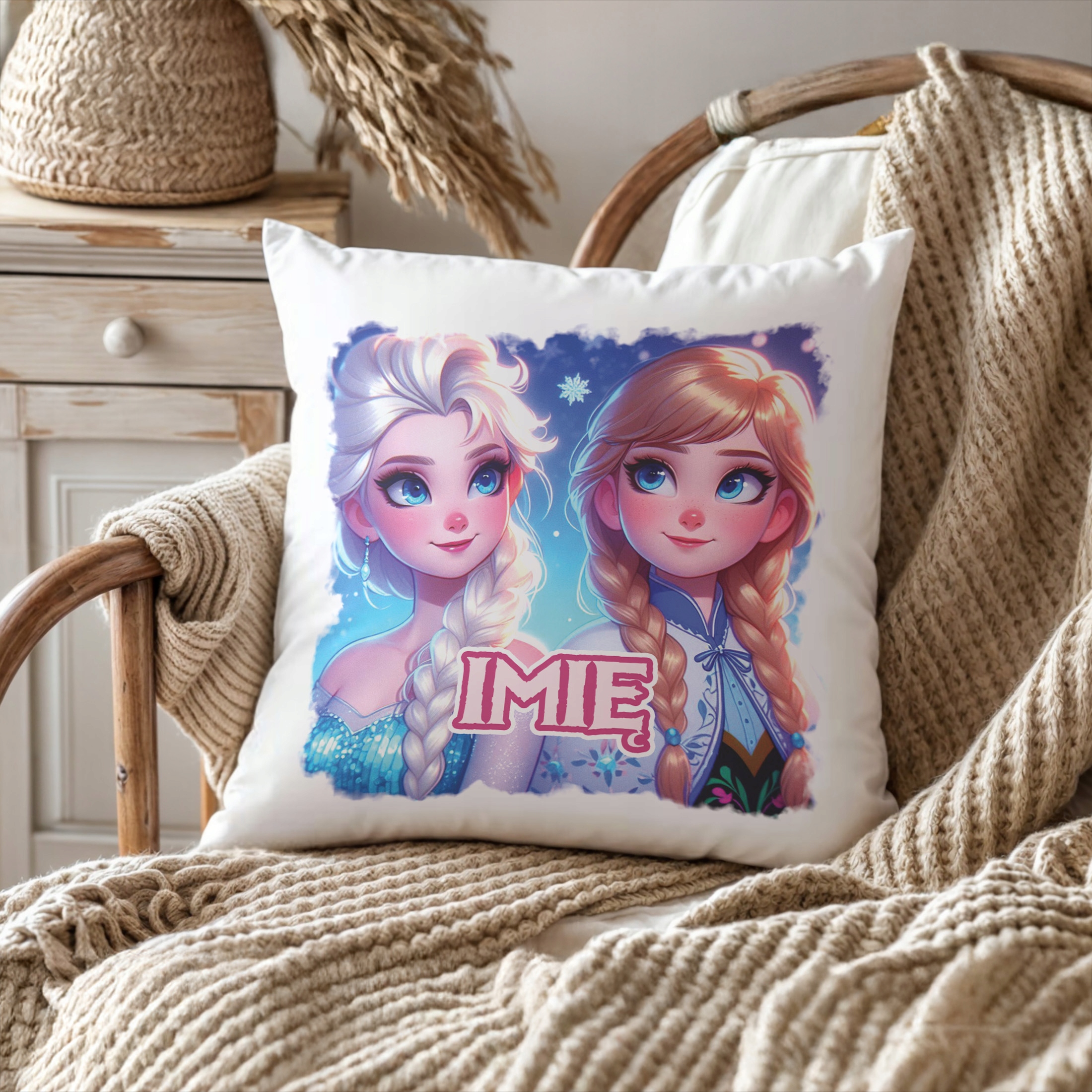 Zestaw Personalizowany Kubek + Poduszka 38×38 cm Kraina Lodu Dla Dzieci