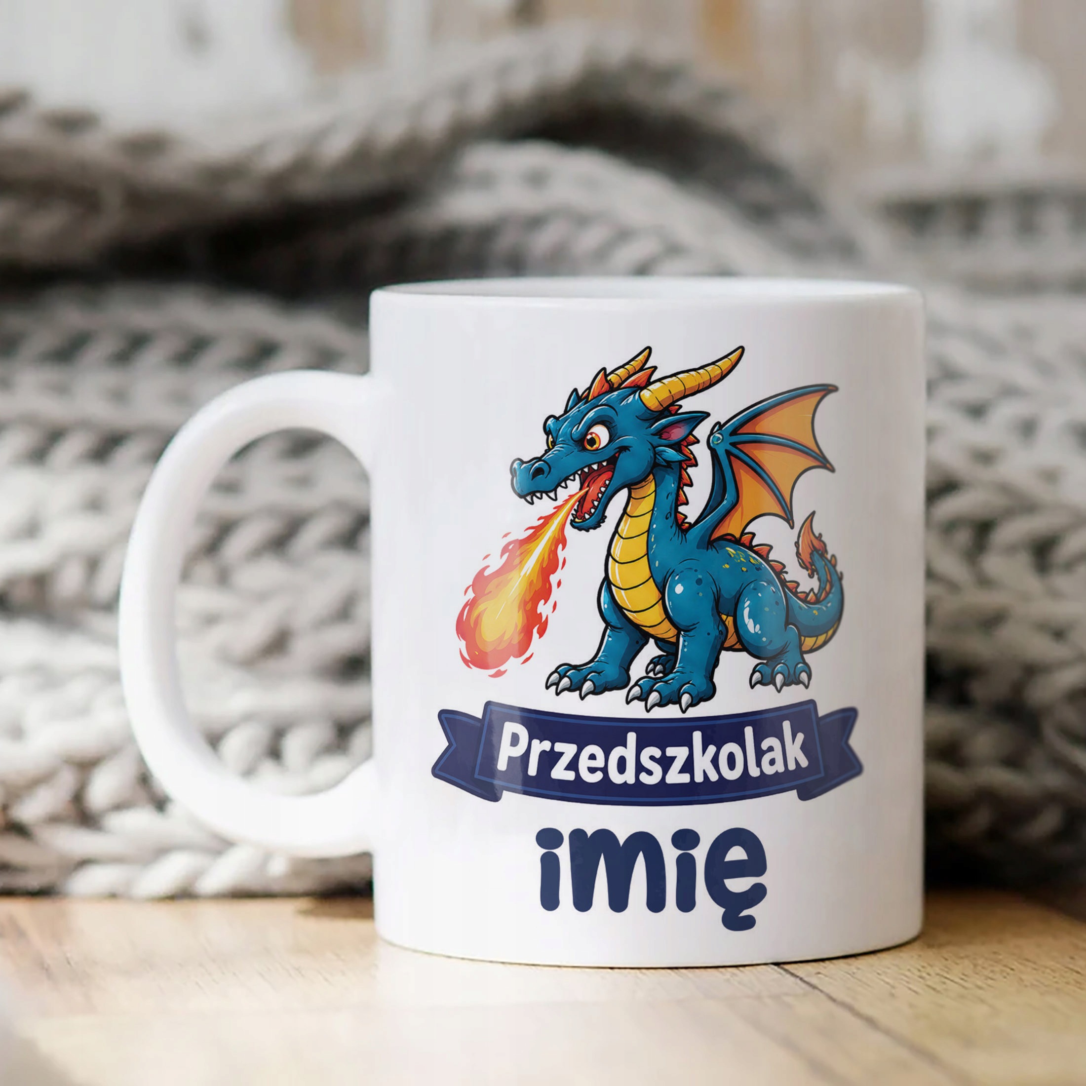 Biały Kubek z nadrukiem personalizowany Przedszkolak Szkoła Dla Dzieci