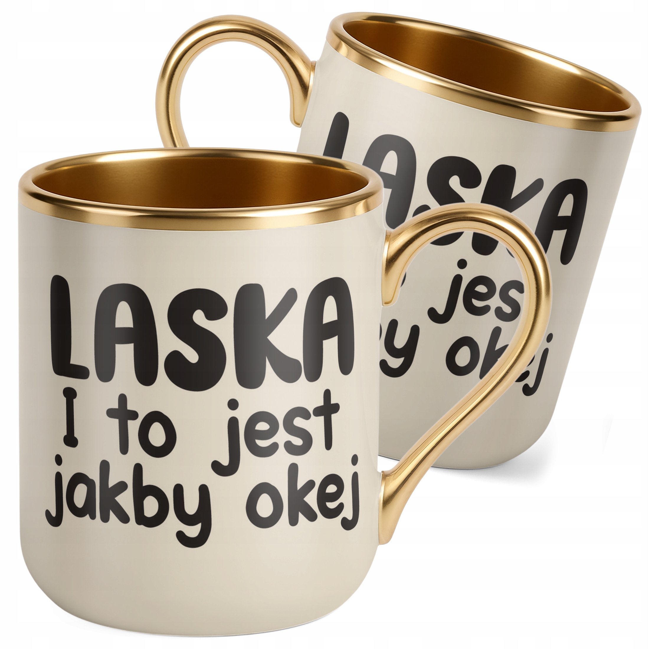 Kubek Premium Złoty Ecru Laska I To Jest Jakby Okej Śmieszny Zabawny