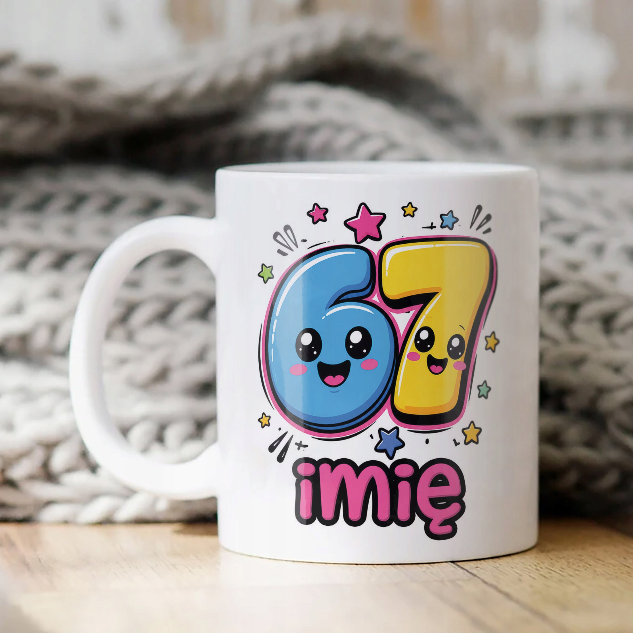 Biały Kubek z nadrukiem personalizowany 67 Dla Dzieci Prezent