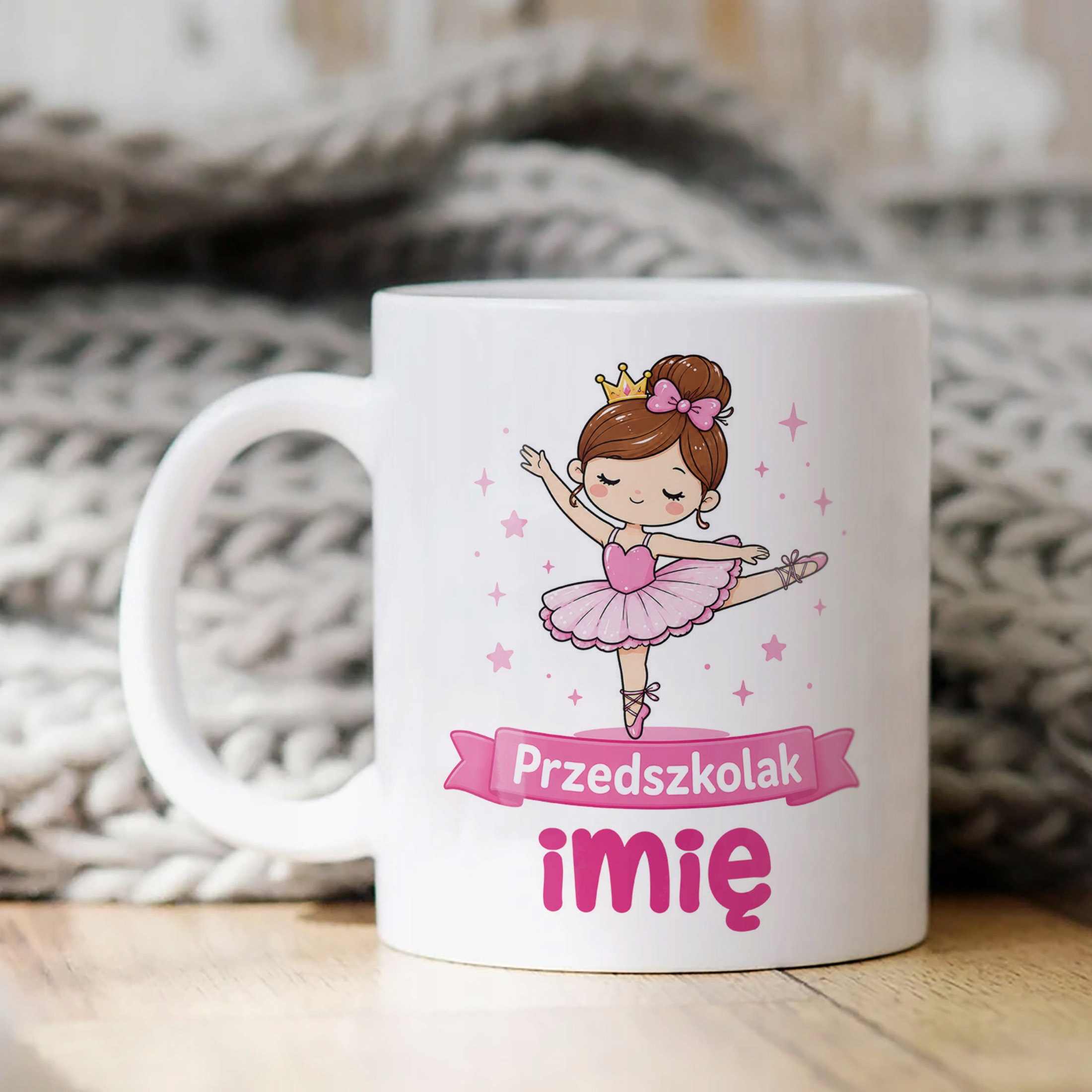 Biały Kubek z nadrukiem personalizowany Przedszkolak Szkoła Dla Dzieci