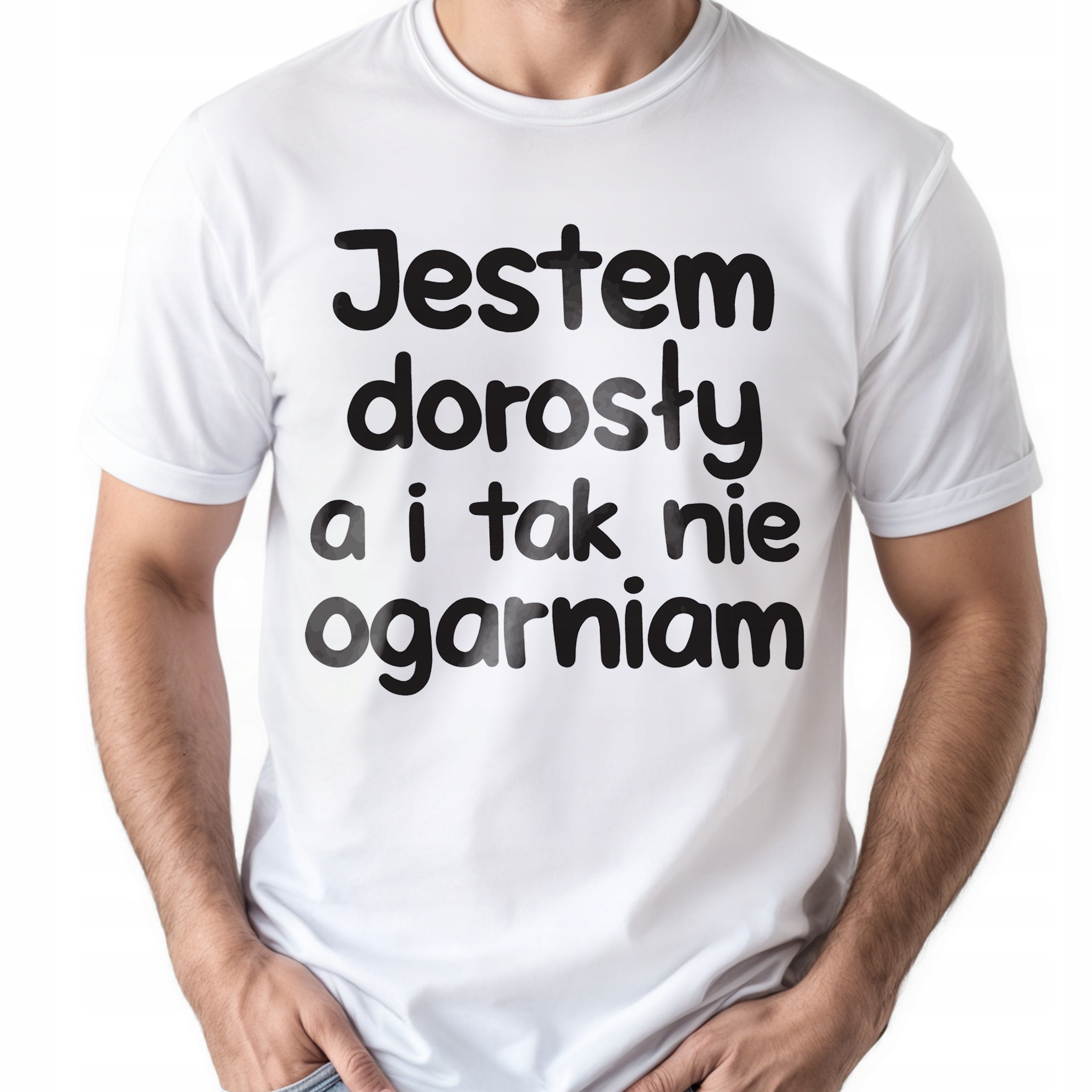 Koszulka biała męska Jestem Dorosły Nie Ogarniam Zabawny Prezent