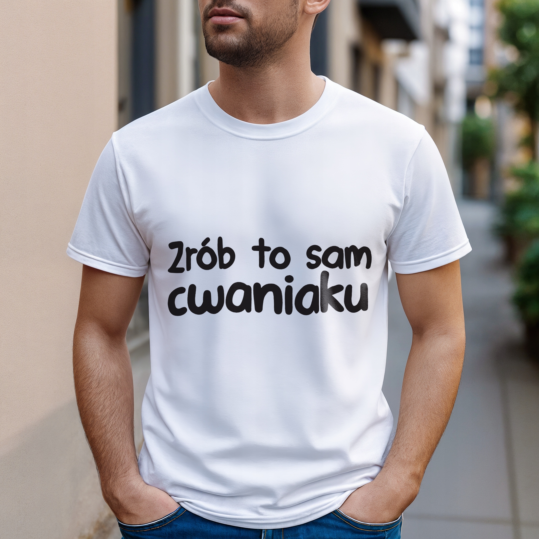 Koszulka biała męska Zrób To Sam Cwaniaku Zabawny Prezent r. 3XL