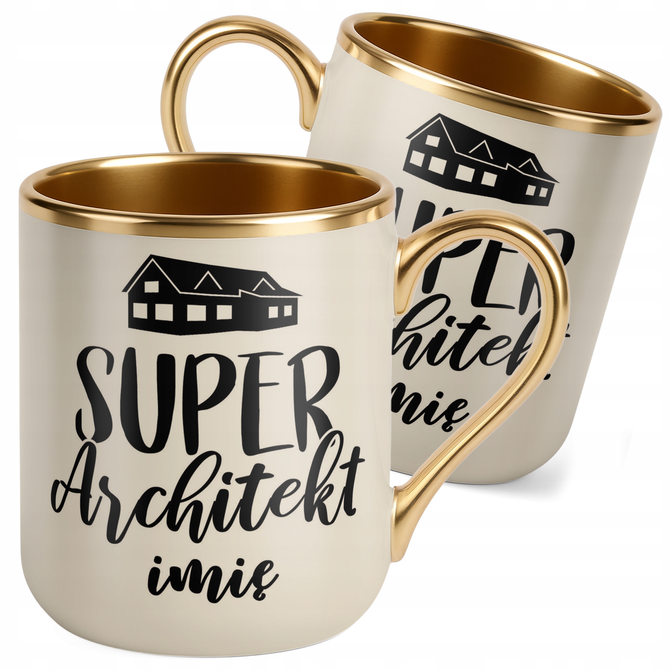 Kubek Premium Złoty Ecru Personalizowany Super Architekt