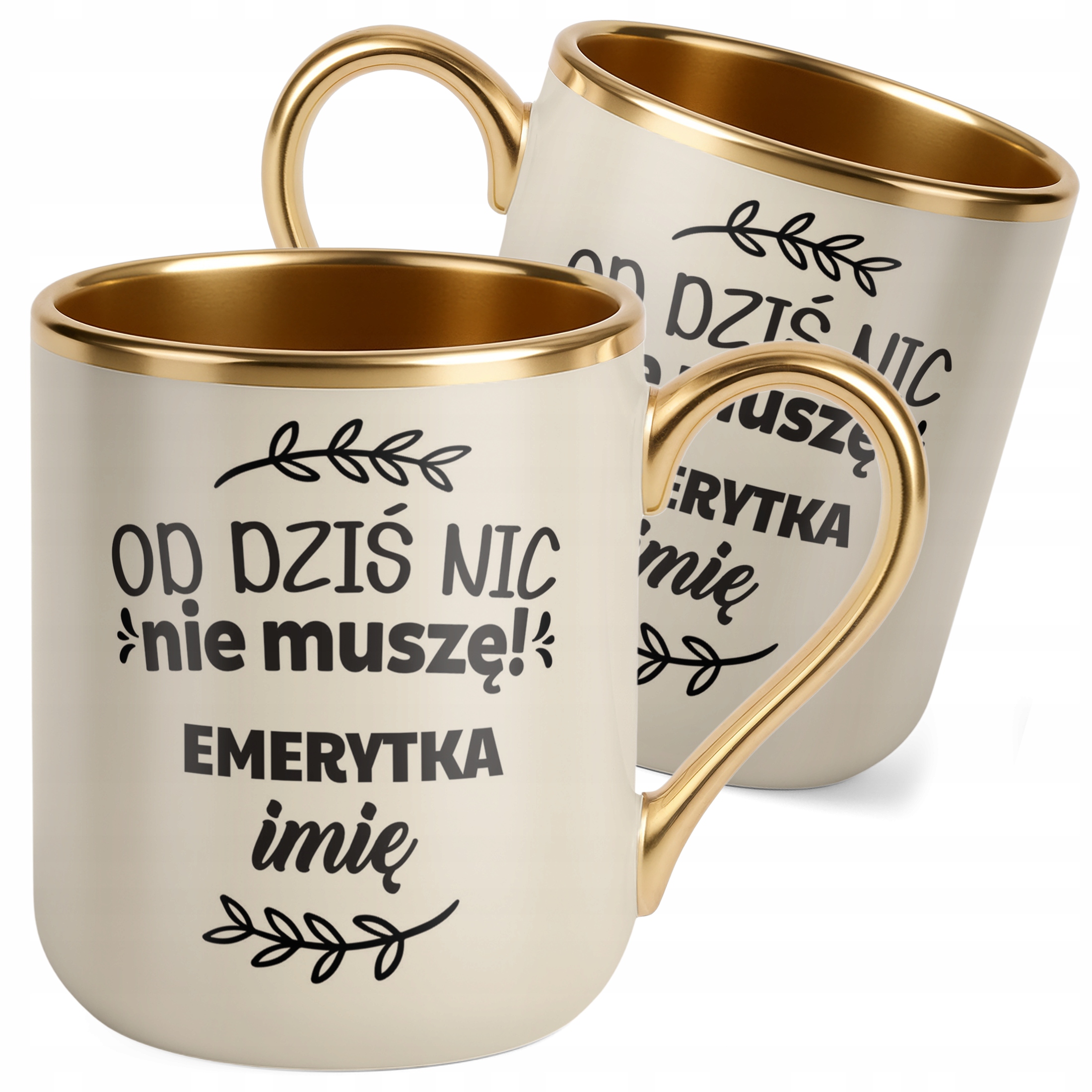 Kubek Premium Złoty Ecru Personalizowany z okazji Emerytury