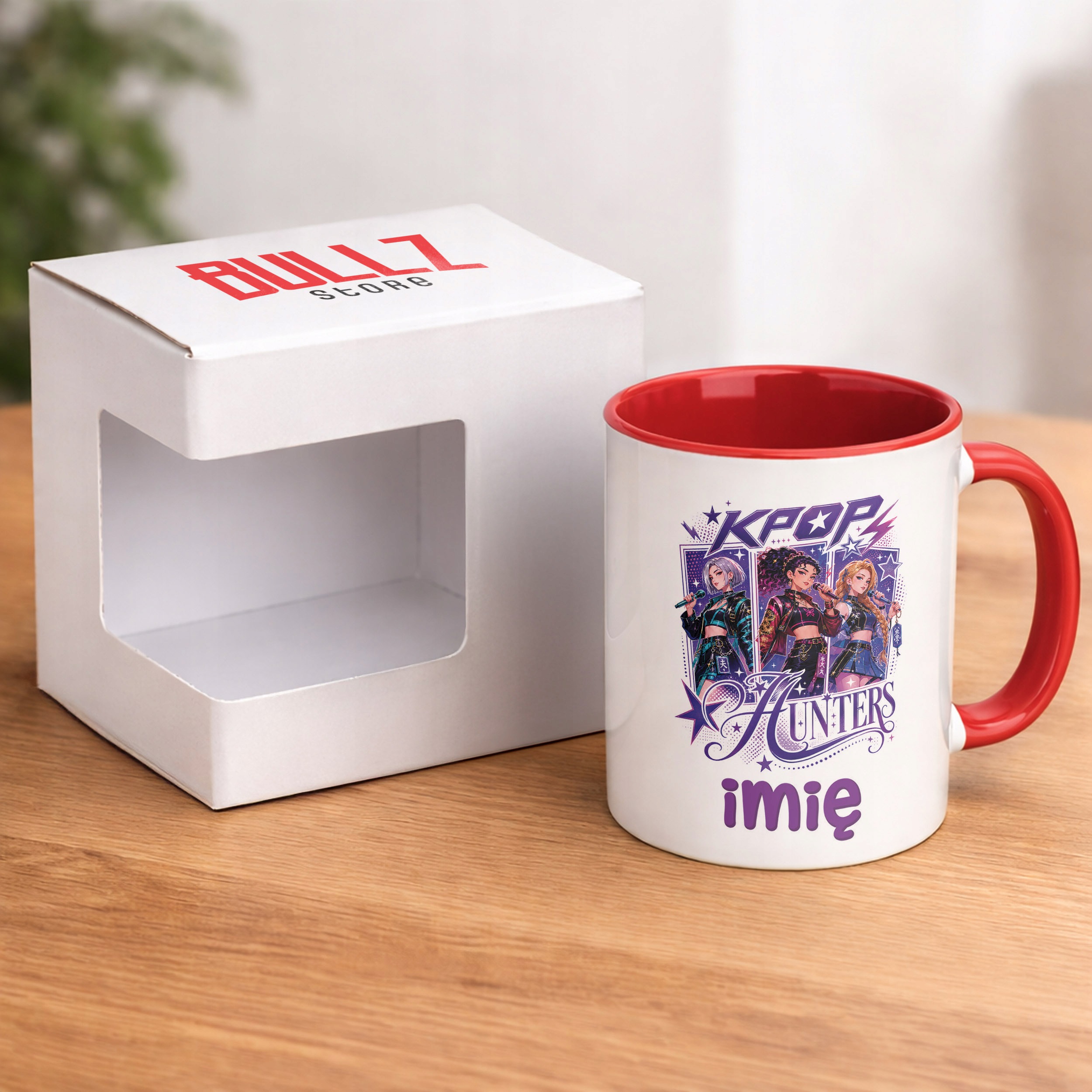 Zestaw Personalizowany Kubek Czerwony Poduszka Łowczynie Kpop Prezent