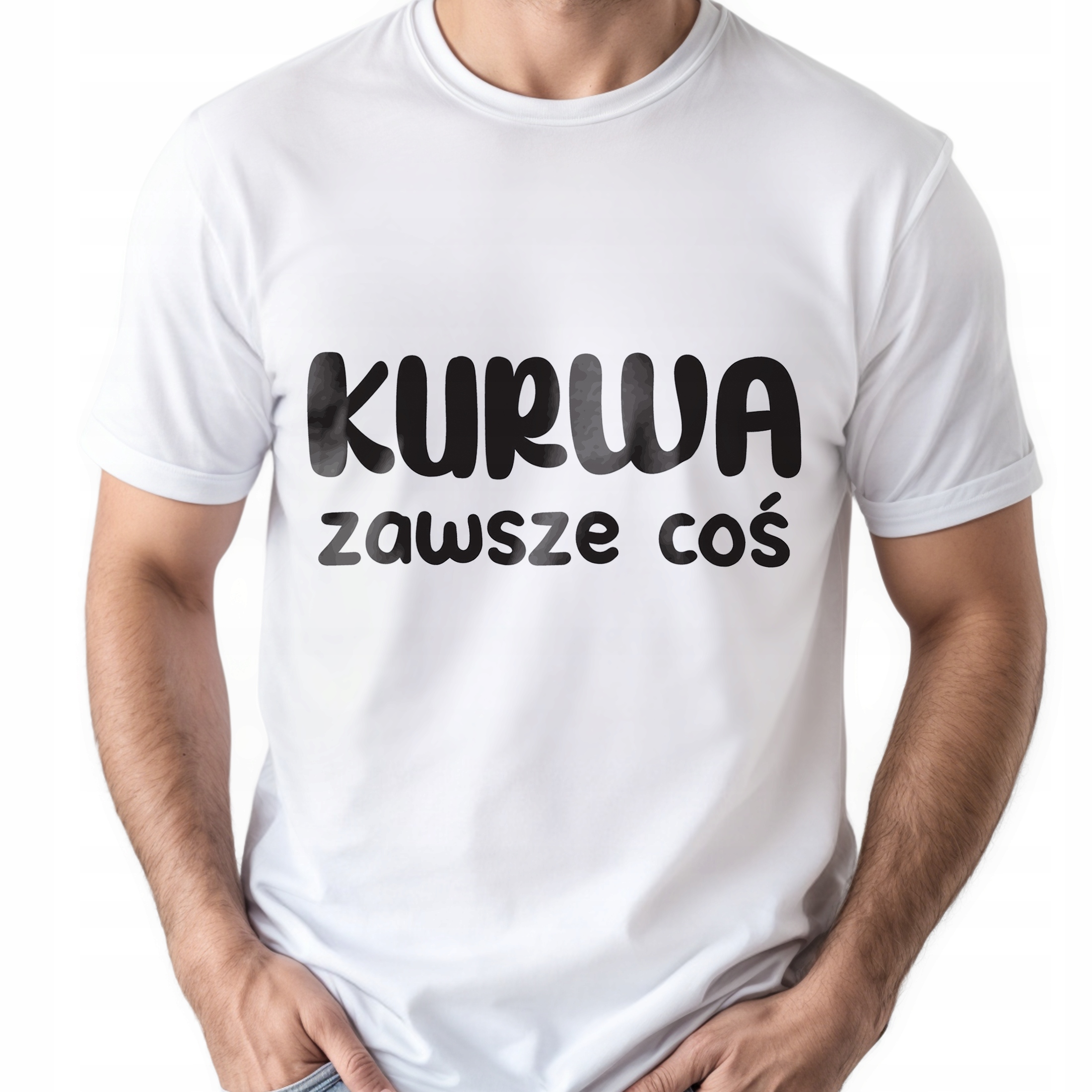 Koszulka biała męska Ku*wa Zawsze Coś Zabawny Prezent r. 3XL