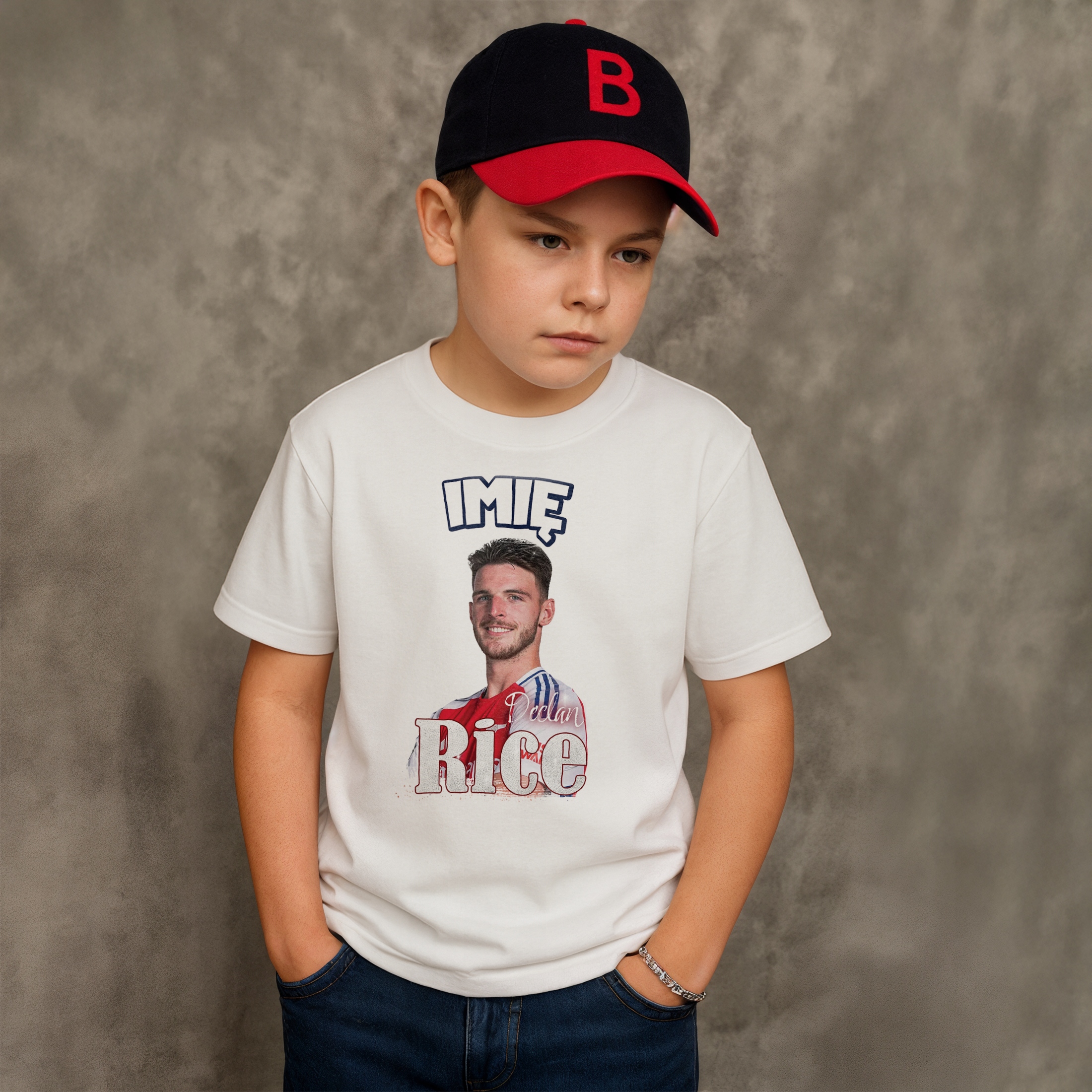 Koszulka personalizowana biała dziecięca Declan Rice Arsenal