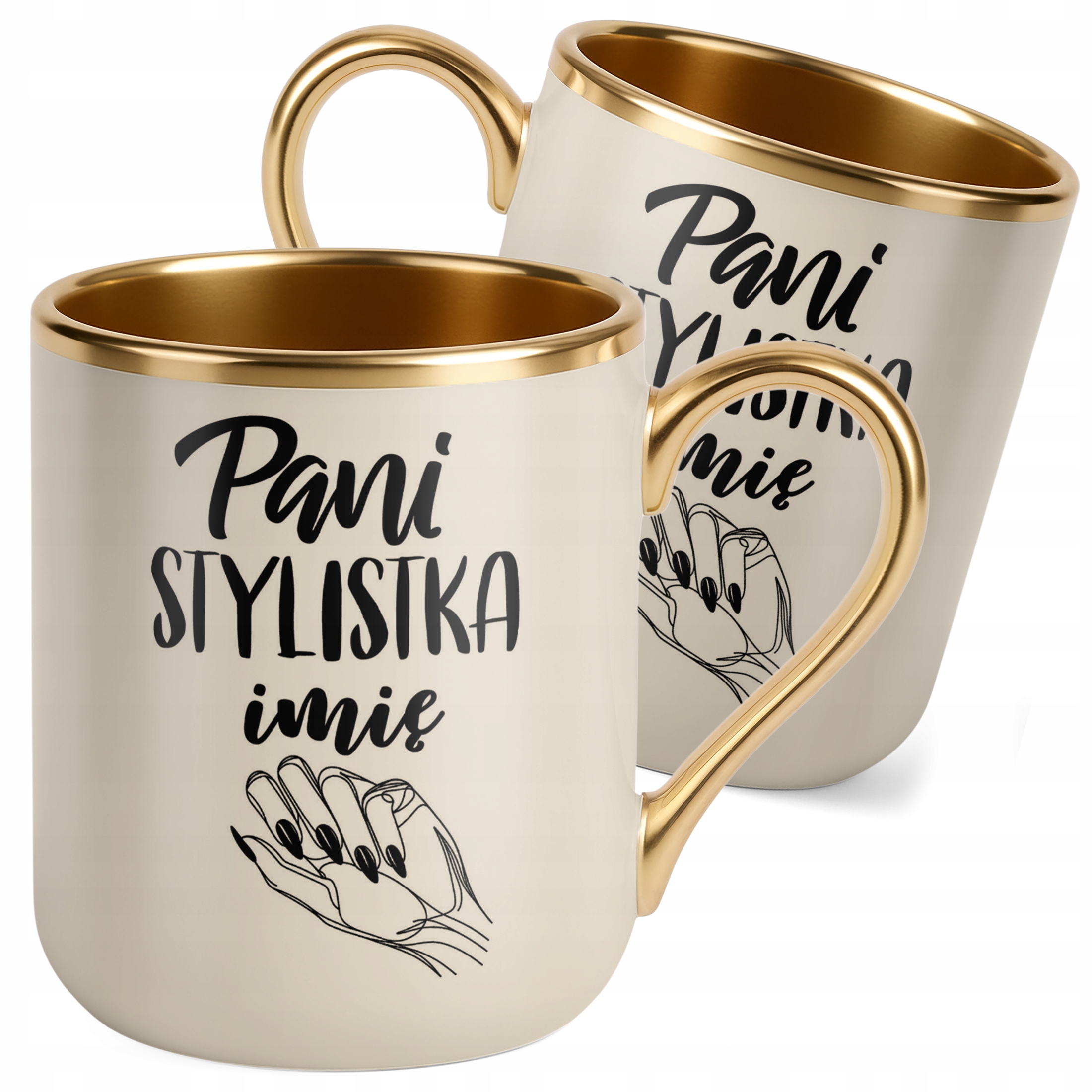 Kubek Premium Złoty Ecru Personalizowany Pani Stylistka Stylistka Paznokci