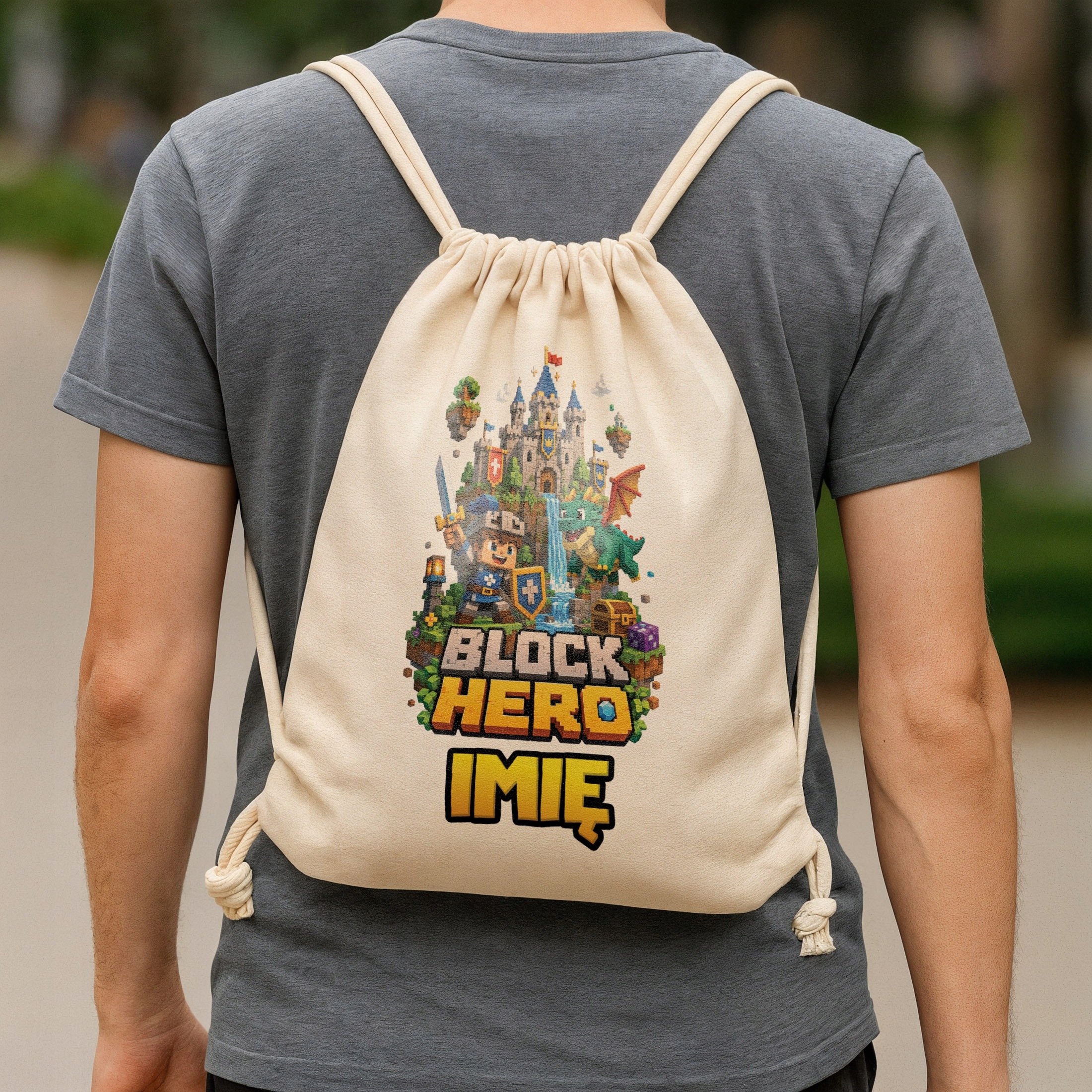 Zestaw Personalizowany Plecak Worek Kubek gra Block Hero Prezent