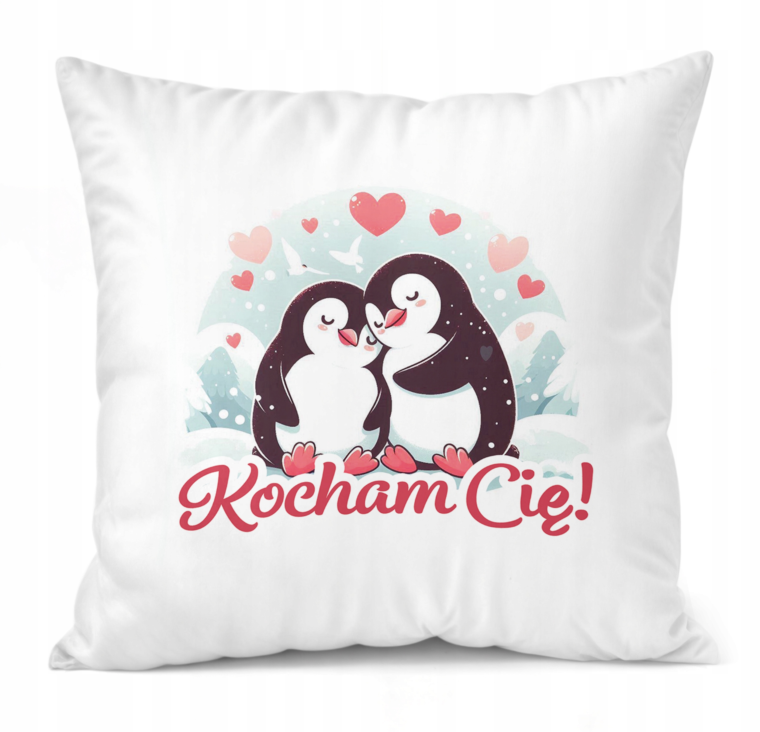 Zestaw Kubek + Poduszka 38×38 cm Walentynki Kocham Cię Pingwiny Prezent