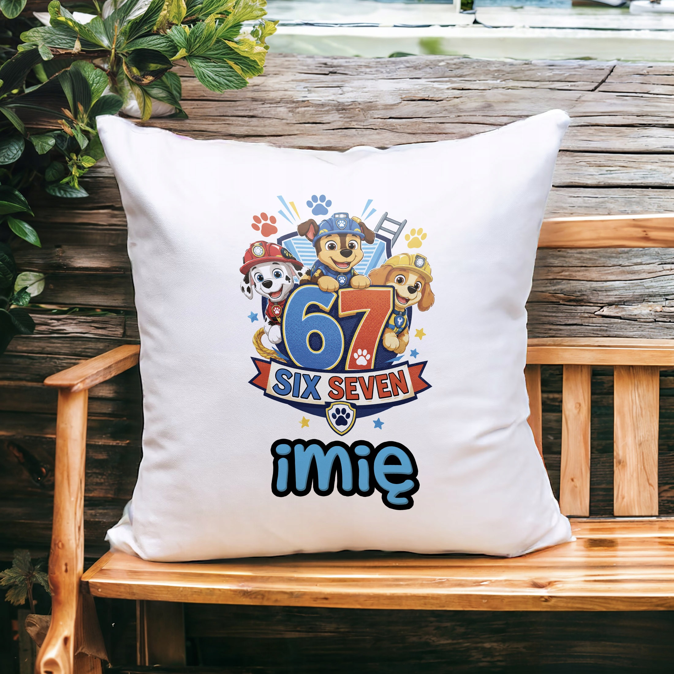 Zestaw Personalizowany Kubek Czerwony Poduszka Pies 67 Six Seven
