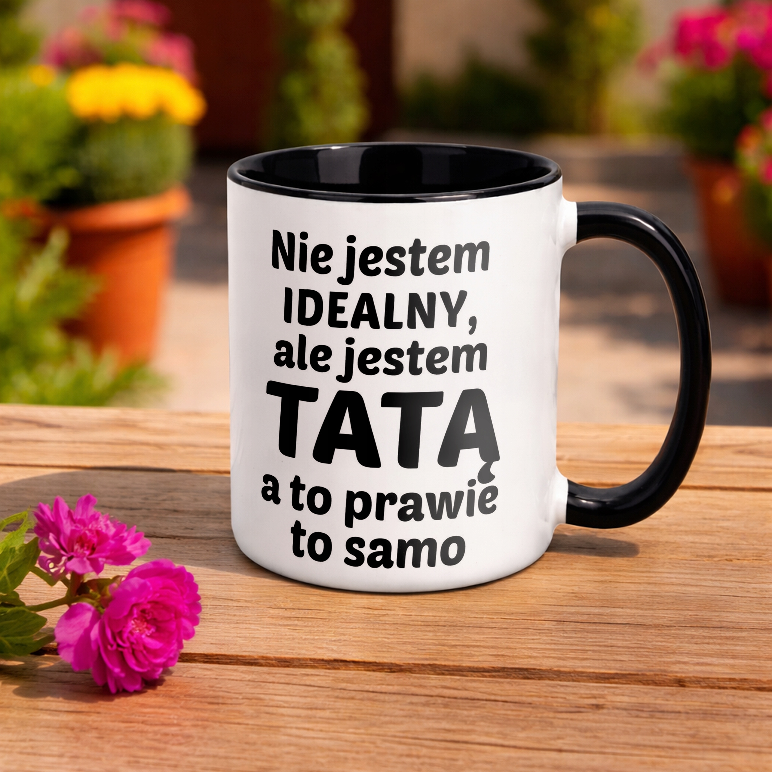 Kubek Czarny Dzień Ojca Dla Taty Nie Jestem Idealny Prezent