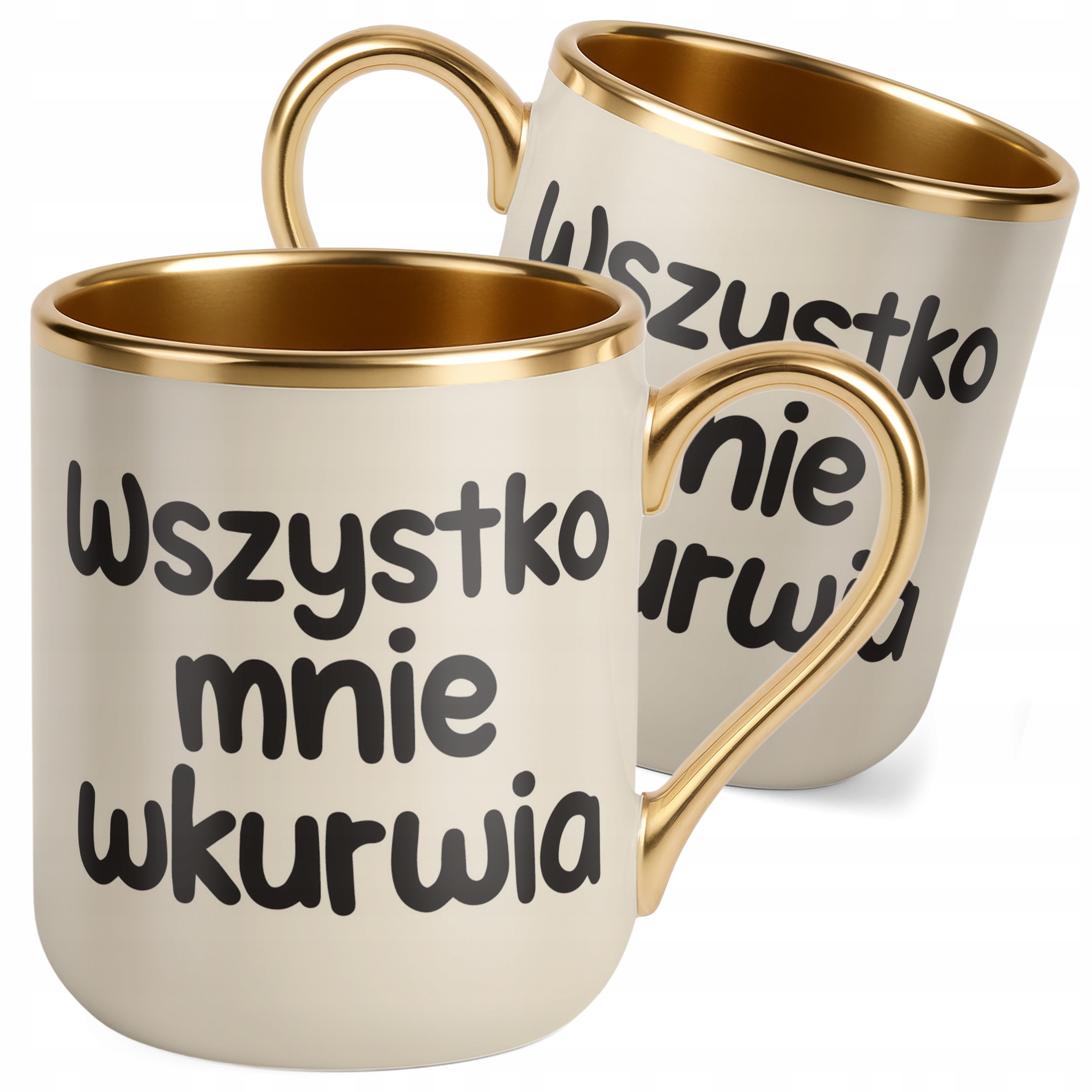 Kubek Premium Złoty Ecru Wszystko Mnie Wku**ia Śmieszny Zabawny