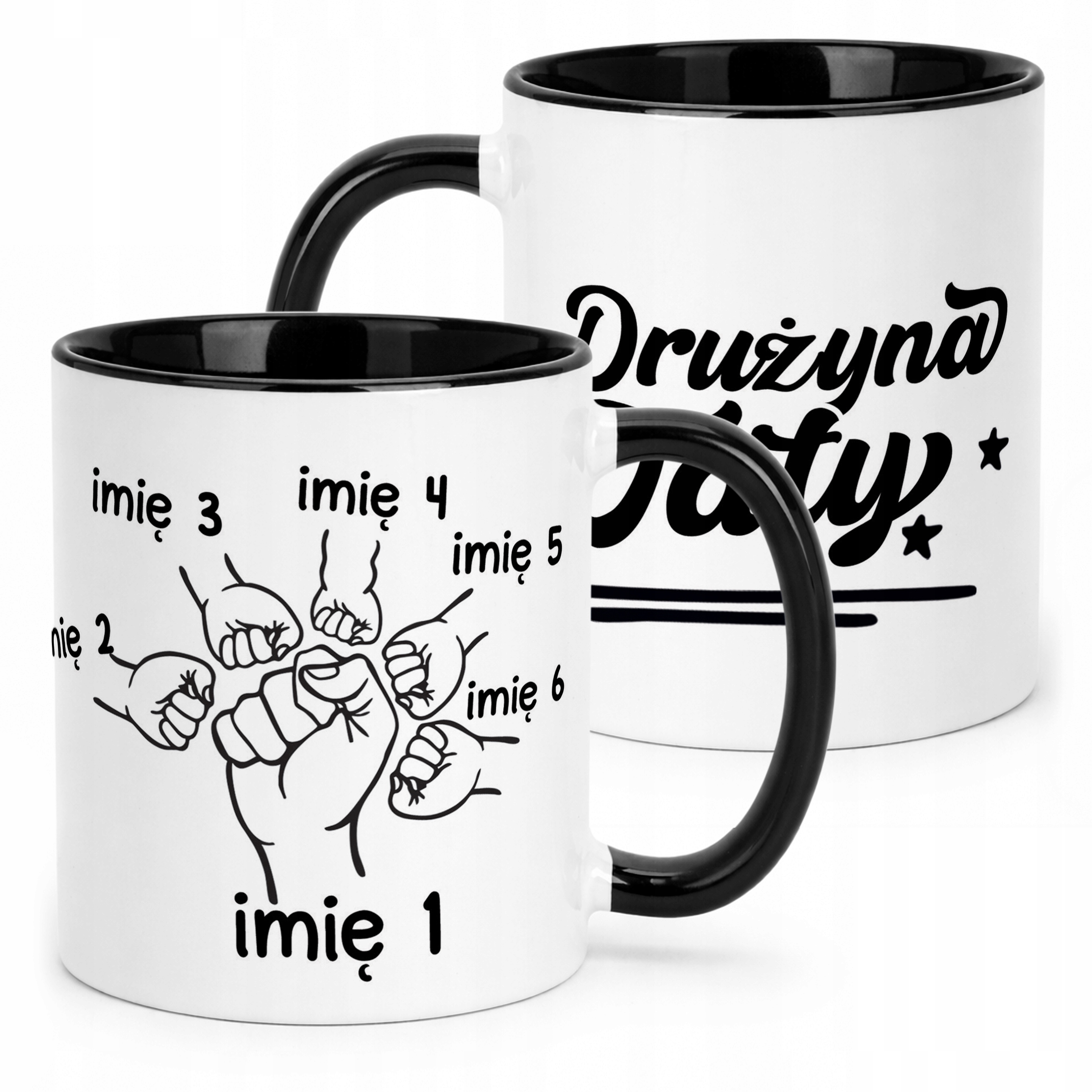 Kubek Czarny Personalizowany Dzień Ojca Najlepsza Drużyna 5 Dzieci
