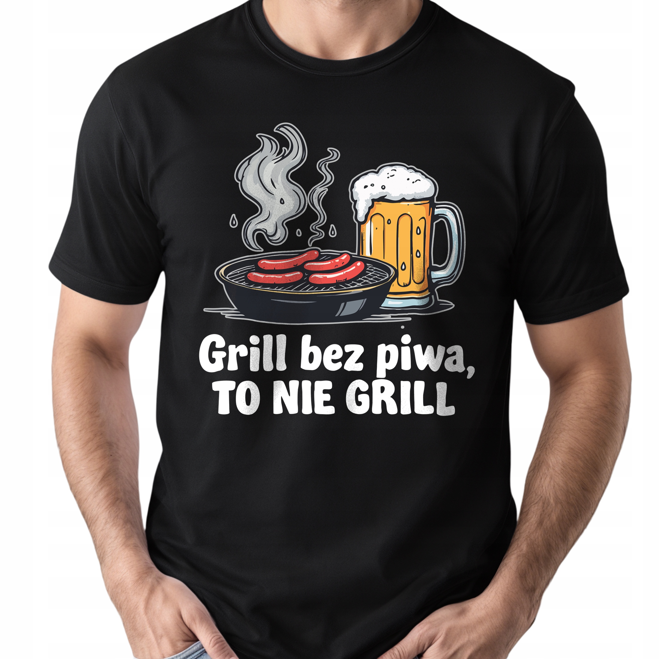 Koszulka czarna męska Grill Bez Piwa To Nie Grill Zabawny Prezent r. 3XL