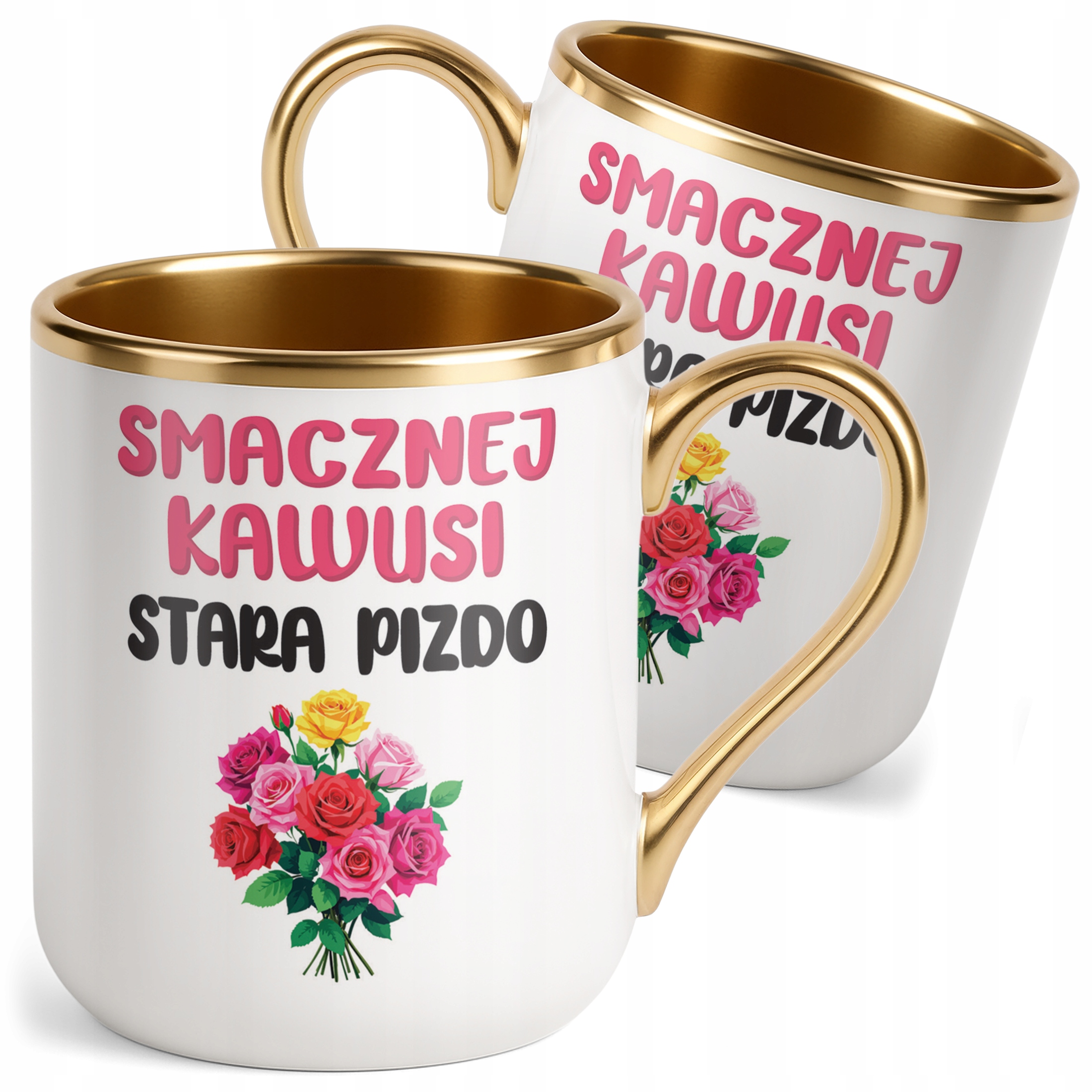 Kubek Premium Złoty Smacznej Kawusi Stara Piz*o Śmieszny Zabawny Prezent