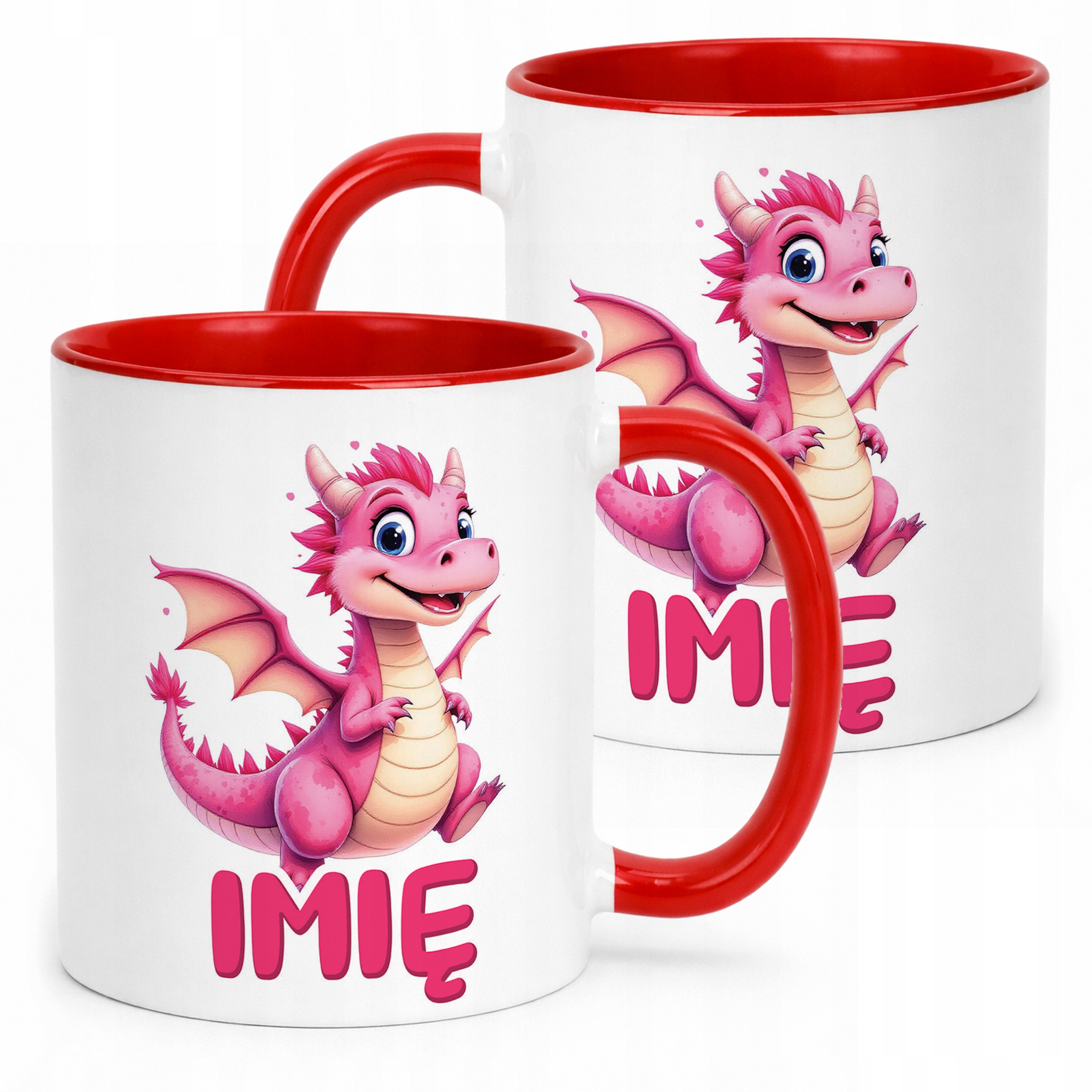 Kubek Czerwony Personalizowany Smok Zwierzak Słodki Dla Dzieci