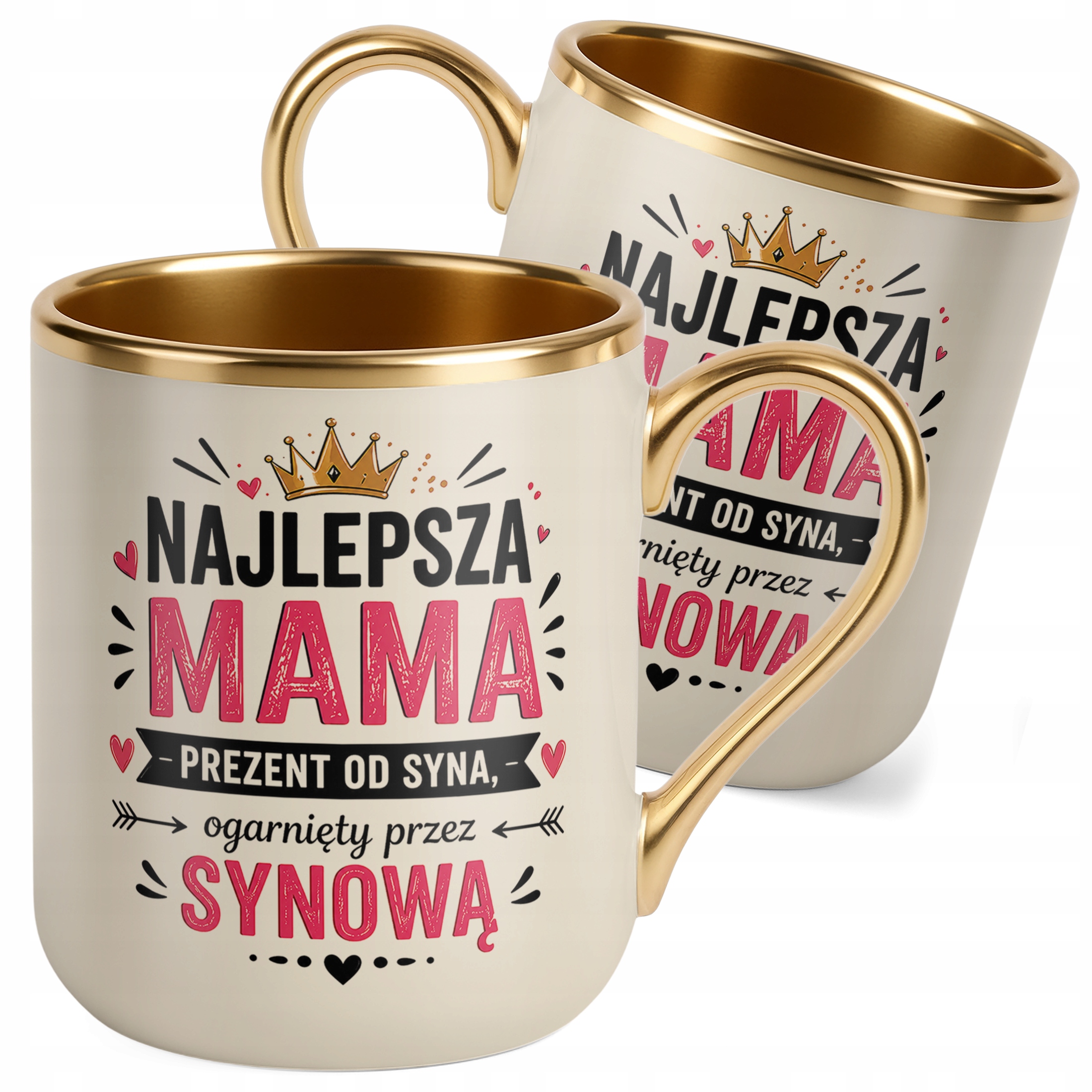 Prezent na Dzień Matki kubek premium złoty ecru dla mamy piękny upominek