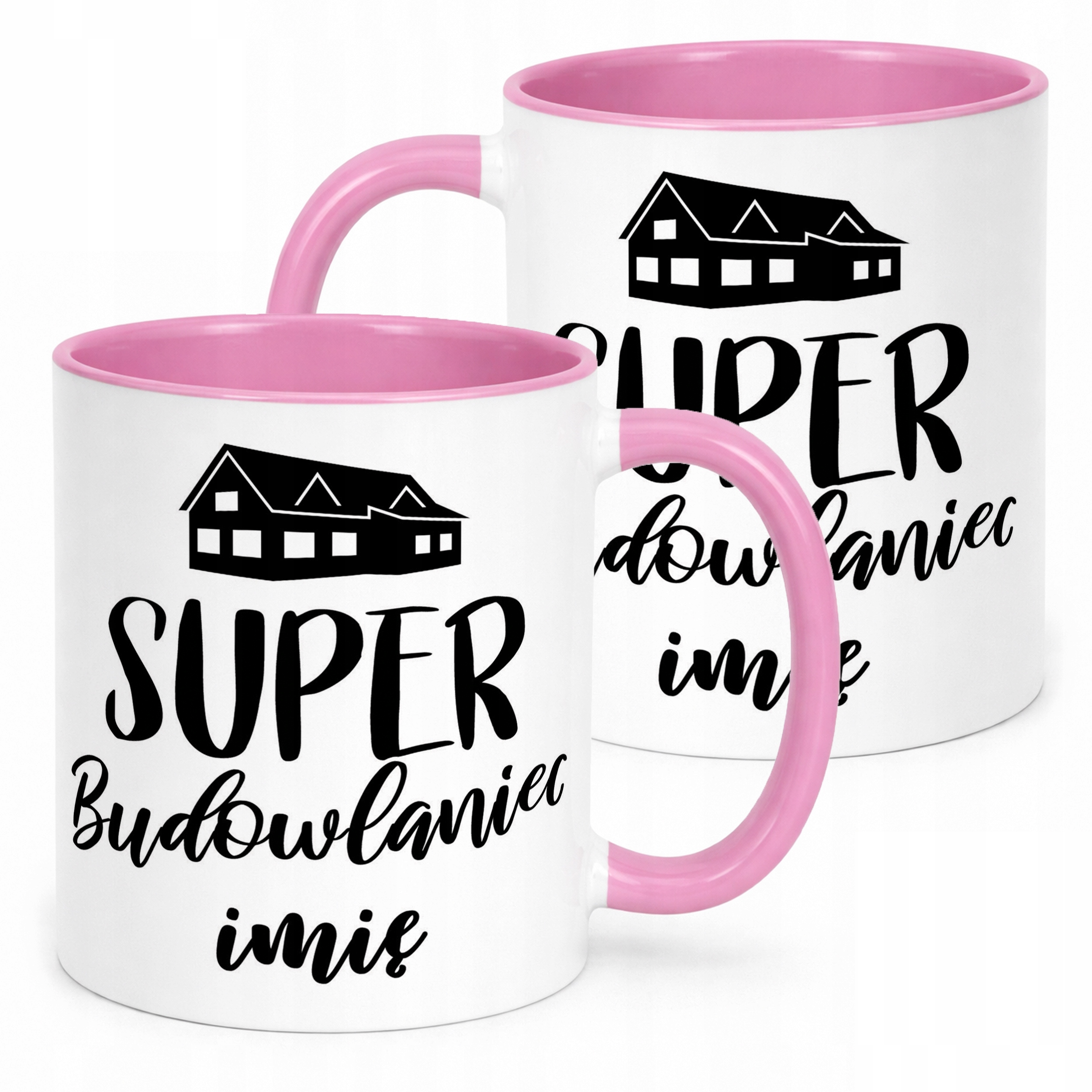Kubek Różowy Personalizowany Super Budowlaniec Prezent Upominek