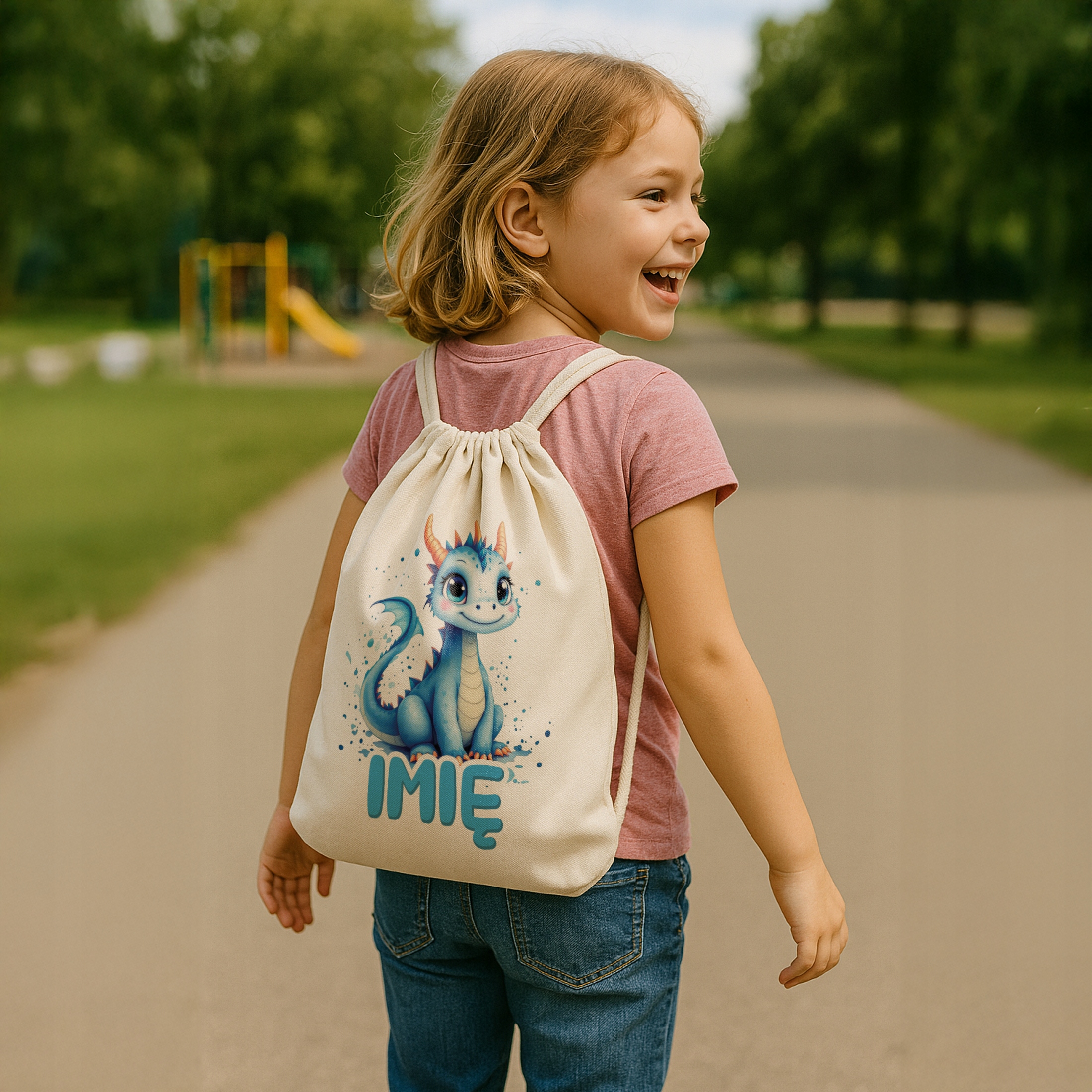 Zestaw personalizowany Kubek + Plecak Smok Zwierzak Słodki Prezent