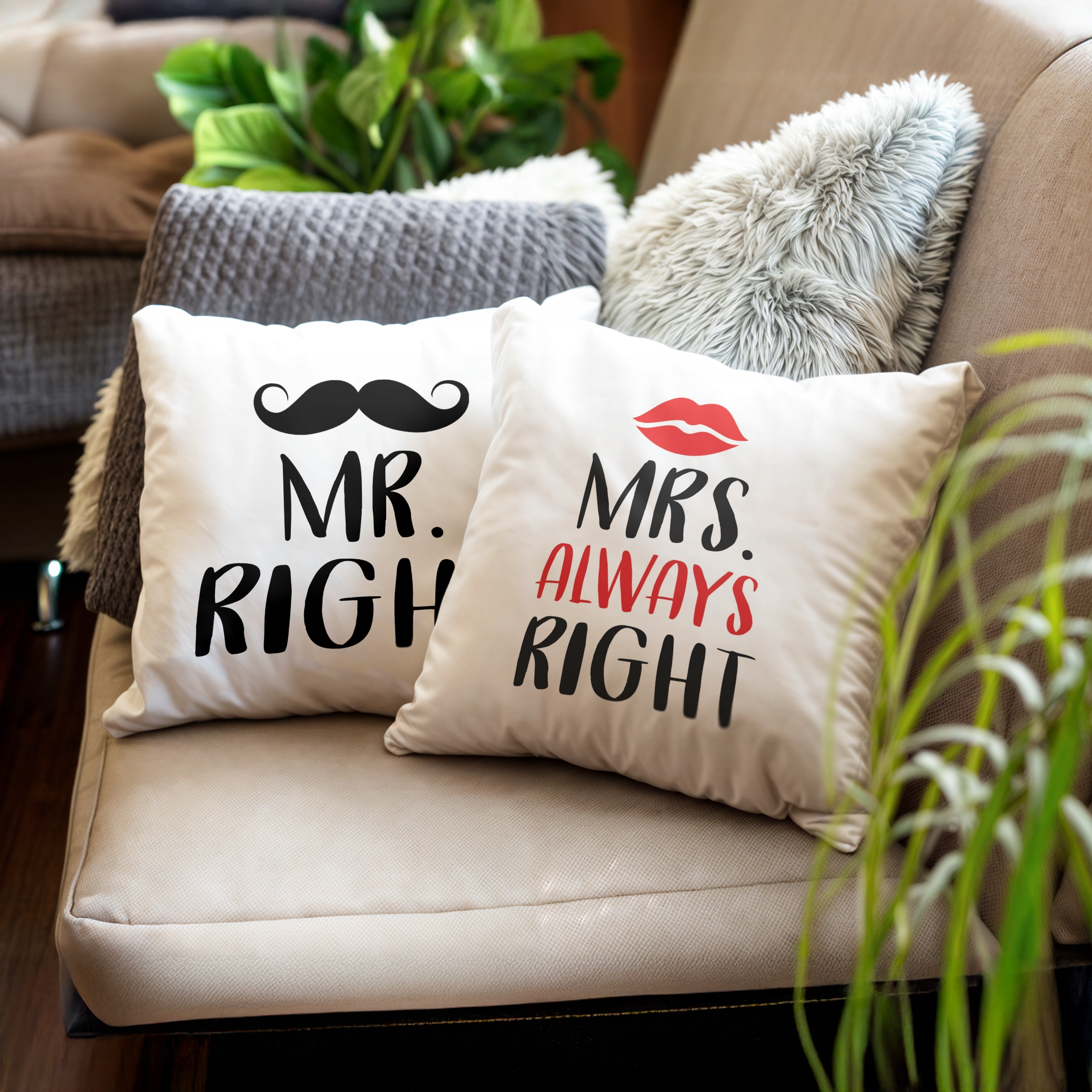 Zestaw Poduszek Walentynkowy Walentynek MR RIGHT & MRS ALWAYS RIGHT