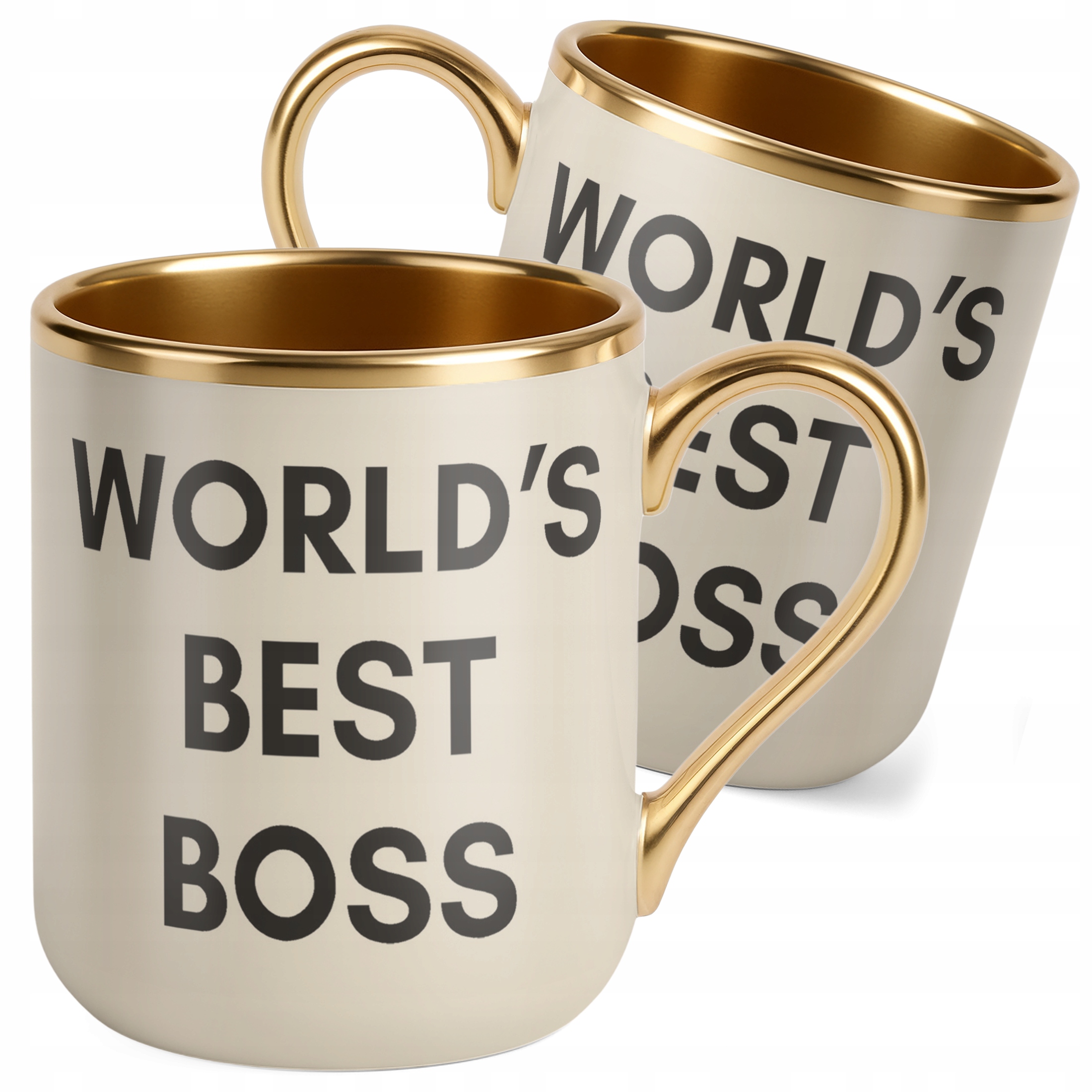 Kubek Premium Złoty Ecru World’s Best Boss Dla Szefa Szefowej Prezent