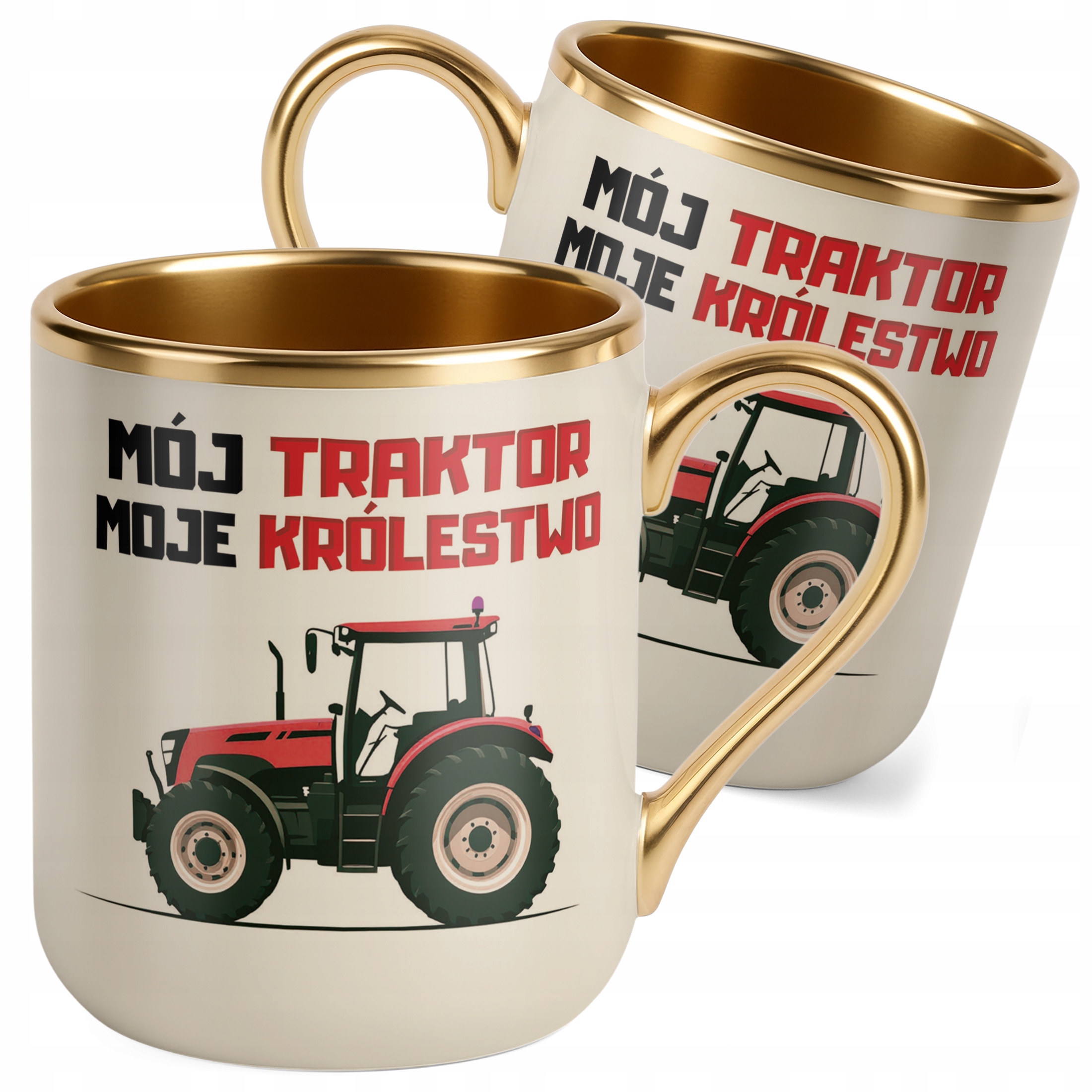 Kubek Premium Złoty Ecru Rolnik Dla Rolnika Traktor Zabawny Prezent
